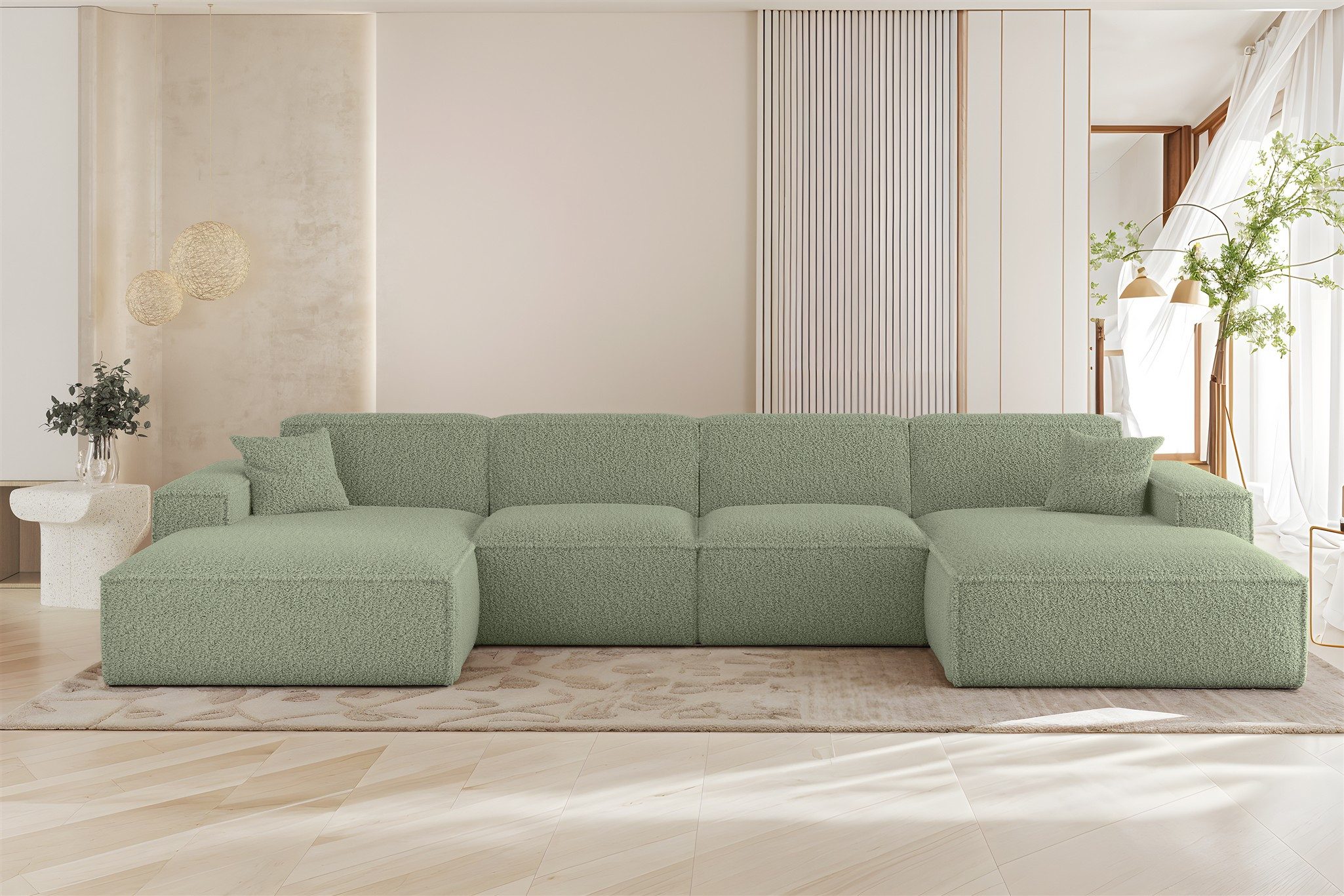 Fun Möbel Wohnlandschaft Sofa U-Form CELES PREMIUM in Stoff Sven (378 cm), Rundumbezug, inkl. 2 x Zierkissen