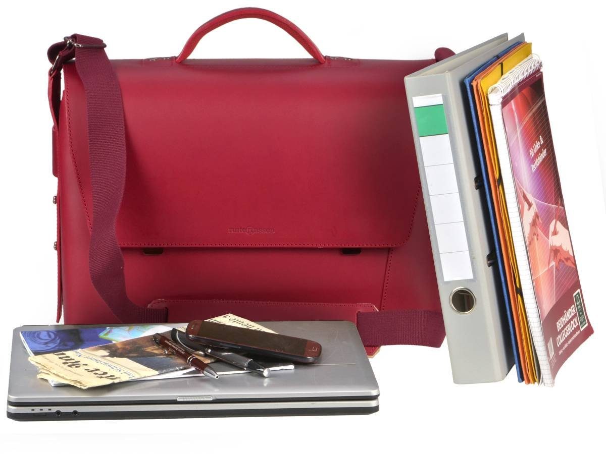 rot cm Fächern, Ruitertassen Aktentasche mit 3 Leder in Lehrertasche 40 Vanguard, rustikales dickes