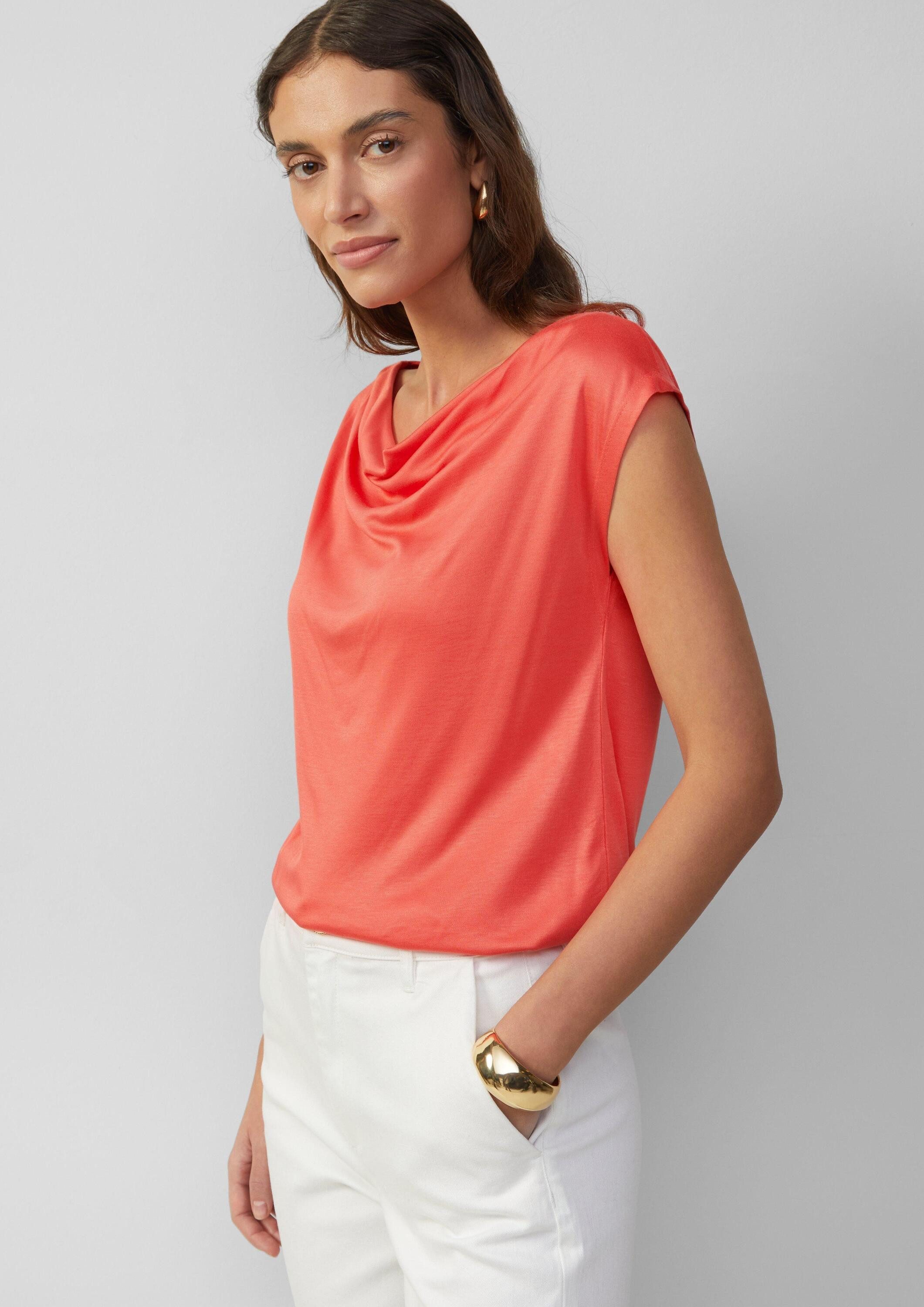 s.Oliver Kurzarmshirt T-Shirt Shirt aus Viskose mit Wasserfall-Ausschnitt