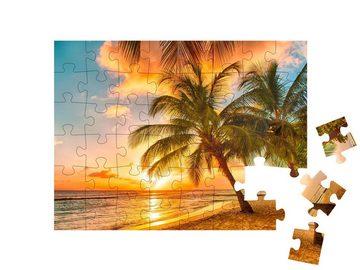 puzzleYOU Puzzle Sonnenuntergang über dem Meer mit Palmen, Barbados, 48 Puzzleteile, puzzleYOU-Kollektionen Südsee, Sonnenuntergang