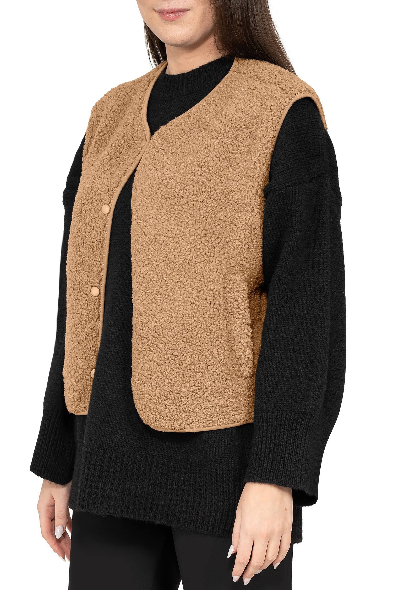 Reichstadt Plüschweste Damen Relaxed Fit Teddy Weste 25RSW098 (1-tlg) Modische ärmellose Jacke in angesagter Teddy-Optik