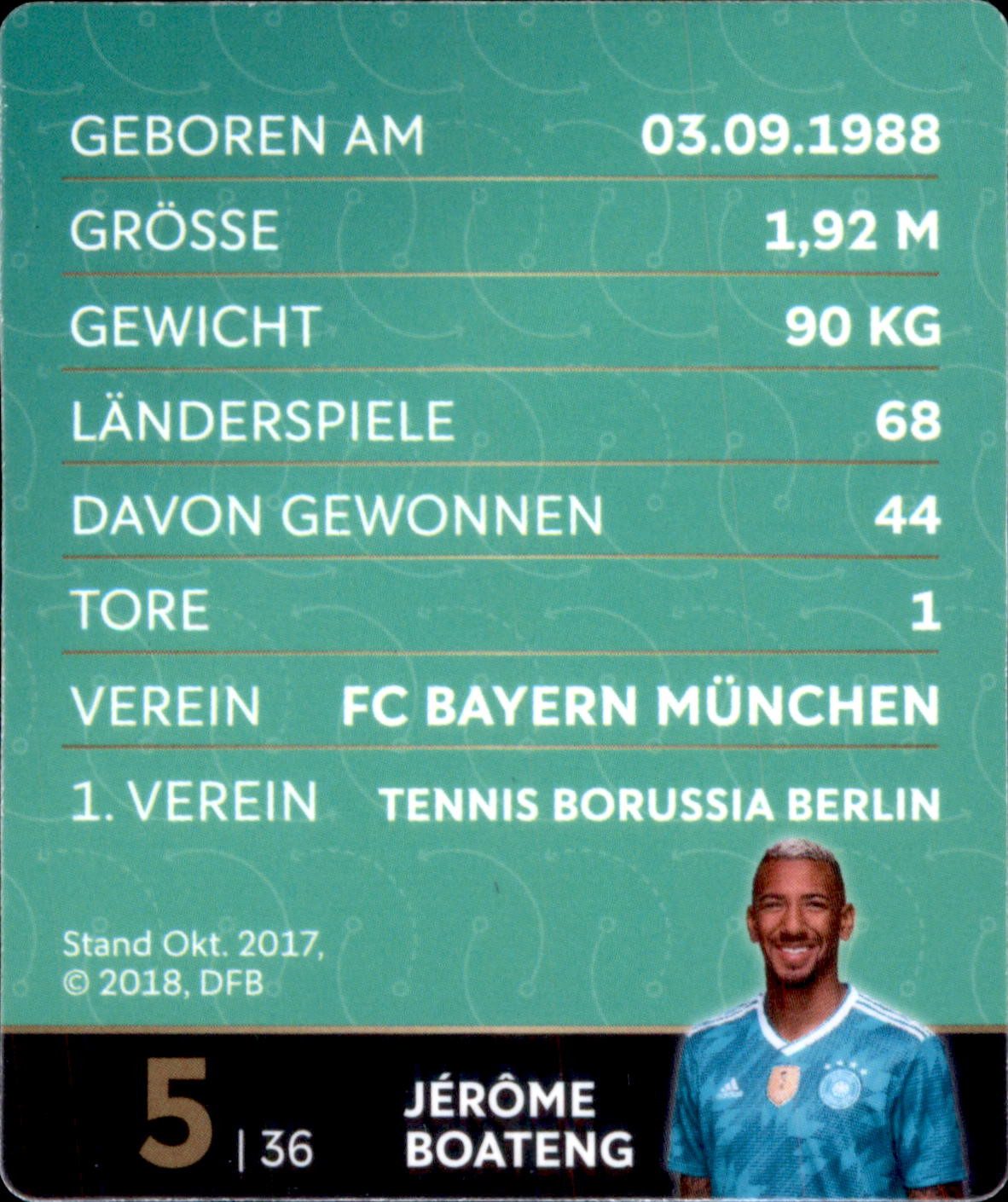 REWE Sammelkarte 5 - Jerome Boateng GLITZER - REWE WM18 Sammelkarte