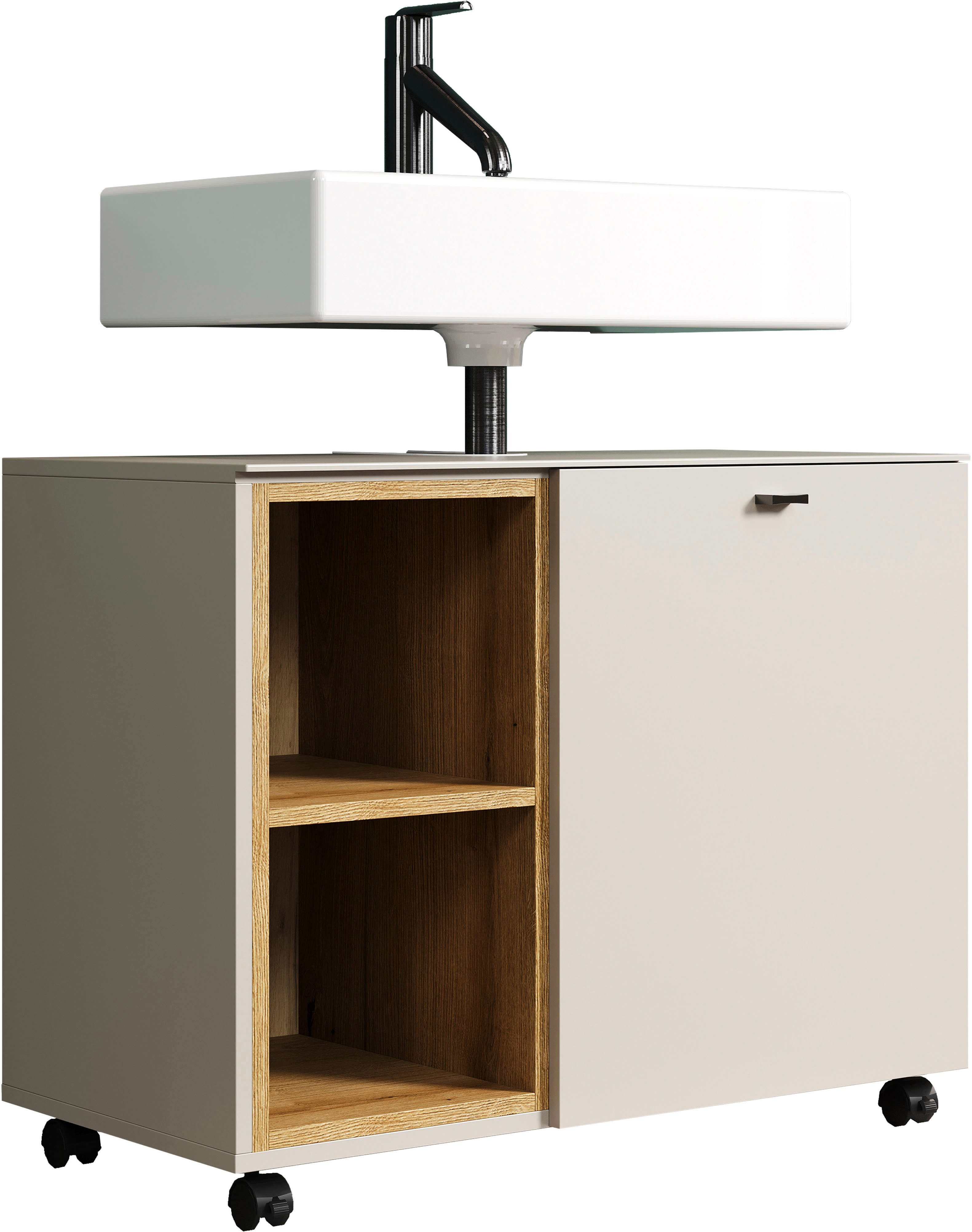 welltime Waschbeckenunterschrank San Pedro (1-St) Waschbeckenunterschrank a. Rollen, Soft-Close 80/42/64 cm