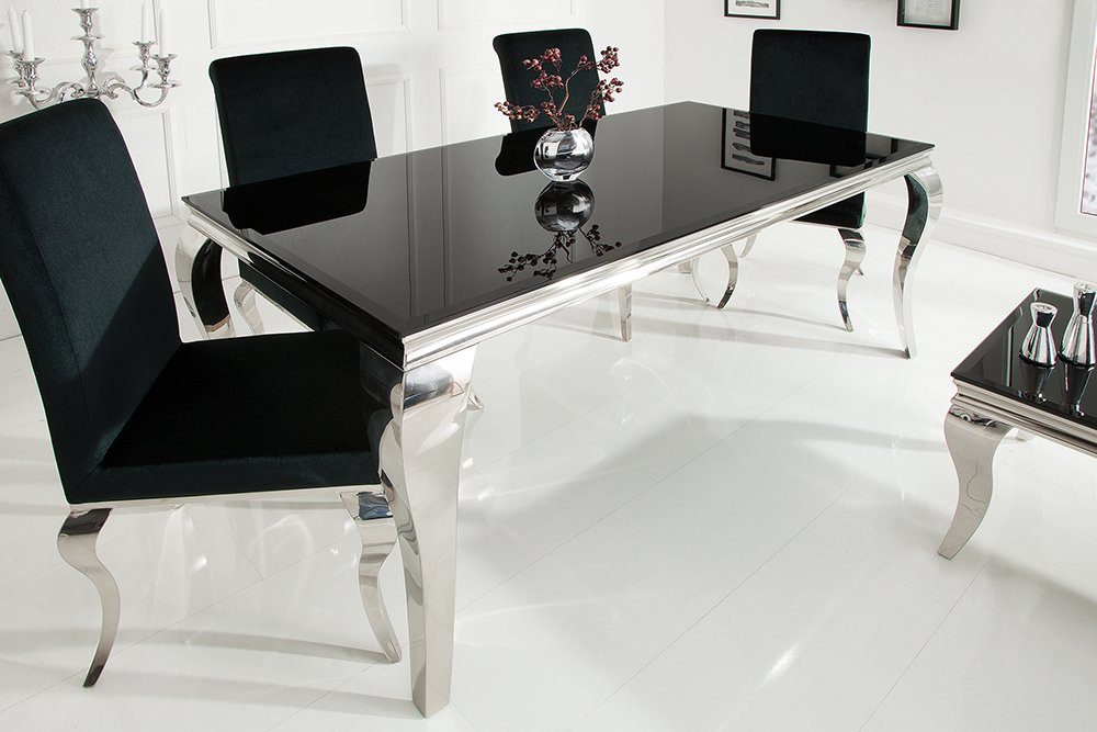 schwarz, Tischplatte MODERN Edelstahl-Beine riess-ambiente 180cm Opalglas aus Esstisch · BAROCK