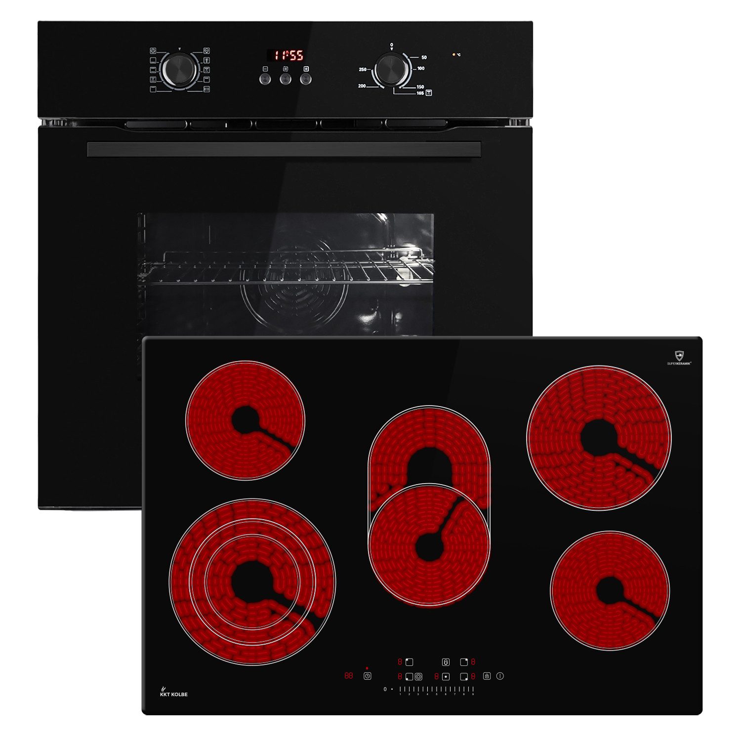 KKT KOLBE Backofen-Set Backofen und Kochfeld SET8005FBCH77RL, Herdset / Heißluft / Einbauherd / Einbaubackofen / Dualzone