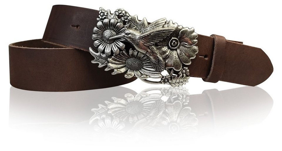 FRONHOFER Koppelgürtel 18171 Damengürtel, Kolibri Vogel Schnalle, Buckle  silber, Ledergürtel