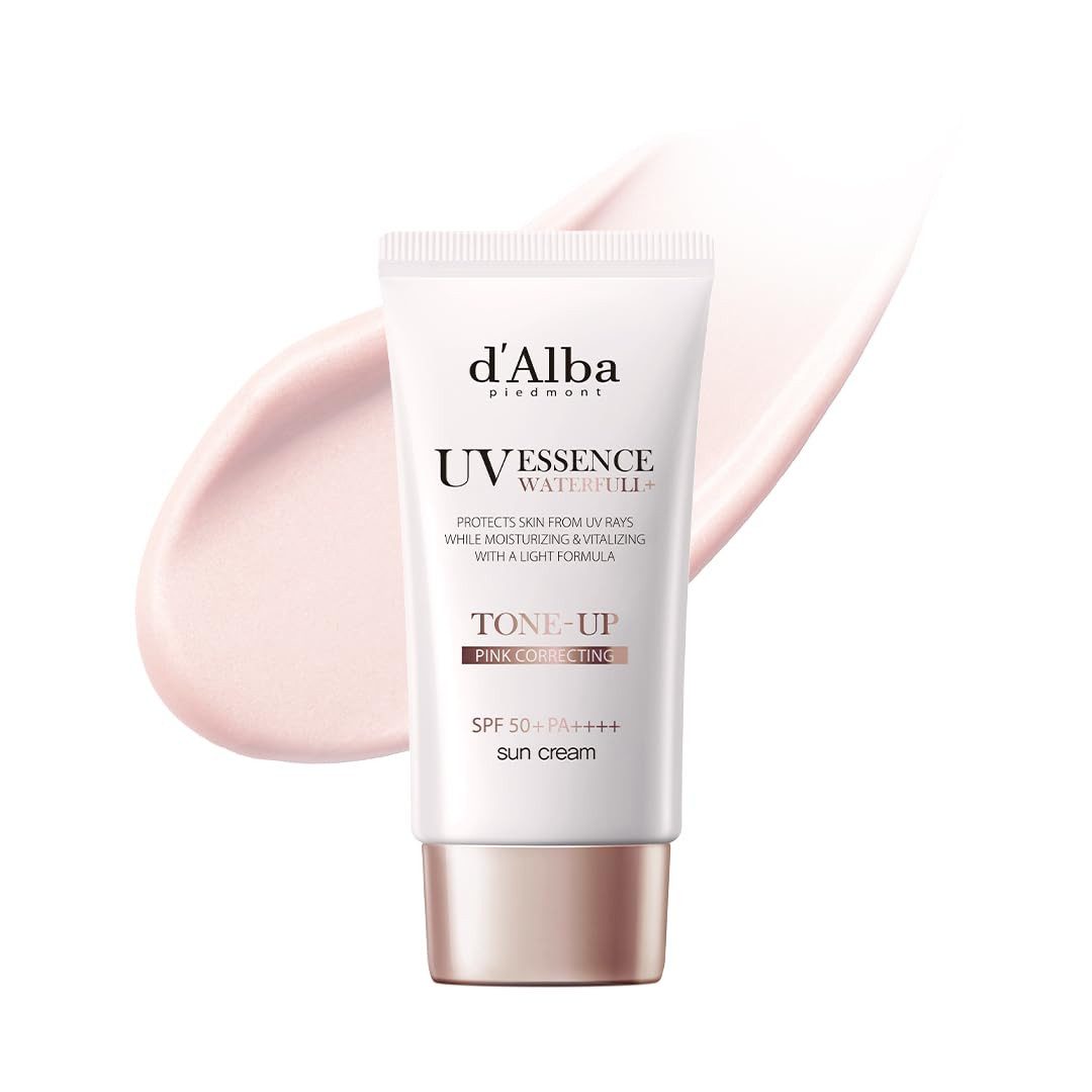 d'Alba Sonnenschutzcreme Waterfull Tone-Up Sun Cream SPF 50+ PA++++ 50ml – UV Essence, Sonnenschutz mit Glow Effekt, Tone-Up Sonnencreme mit Niacinamide, Panthenol & Weißer Trüffel, leichte Korean Skincare Sun Cream für strahlenden Teint