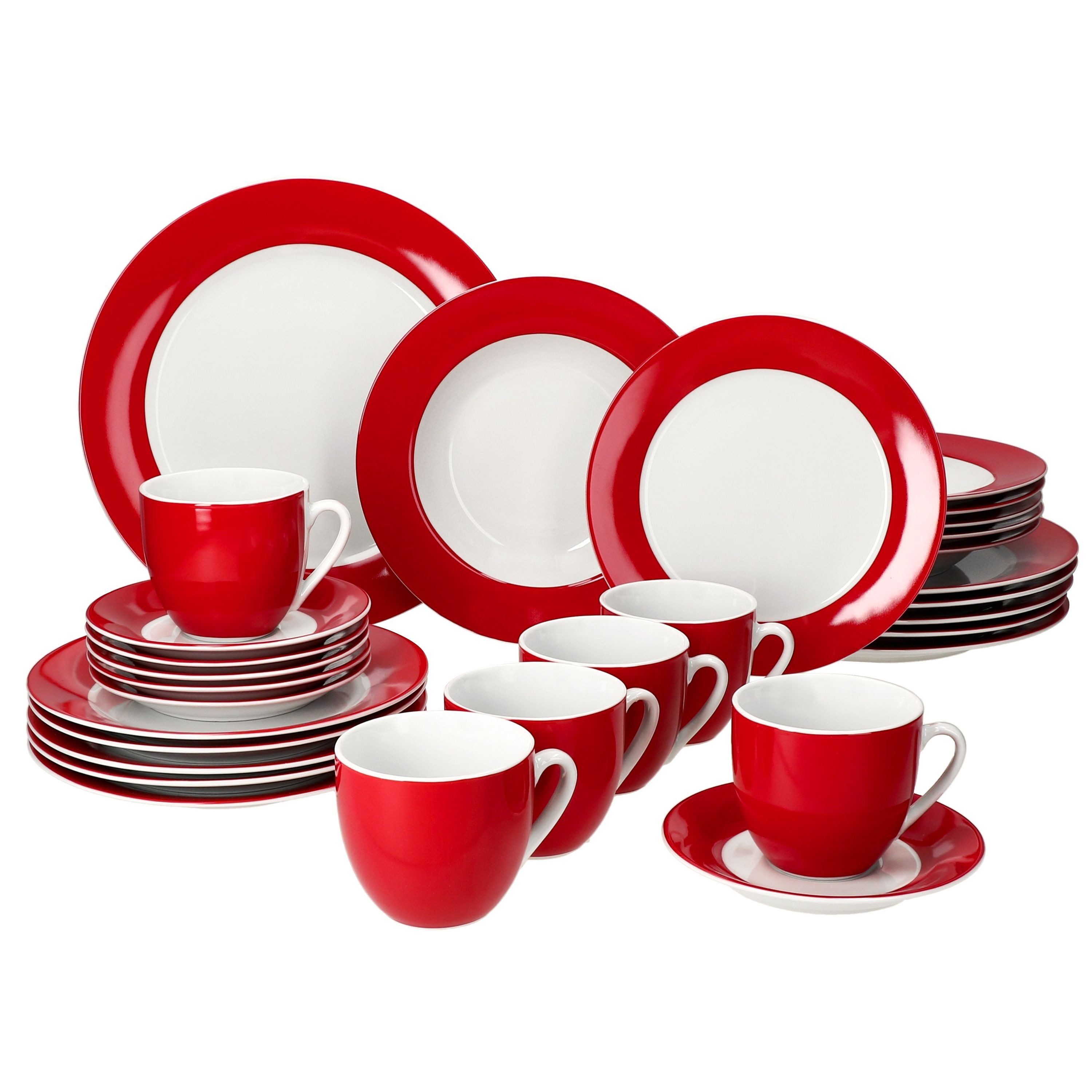 MamboCat Kombiservice 30tlg Kombiservice Variant Rot Porzellan 6 Personen, Porzellan