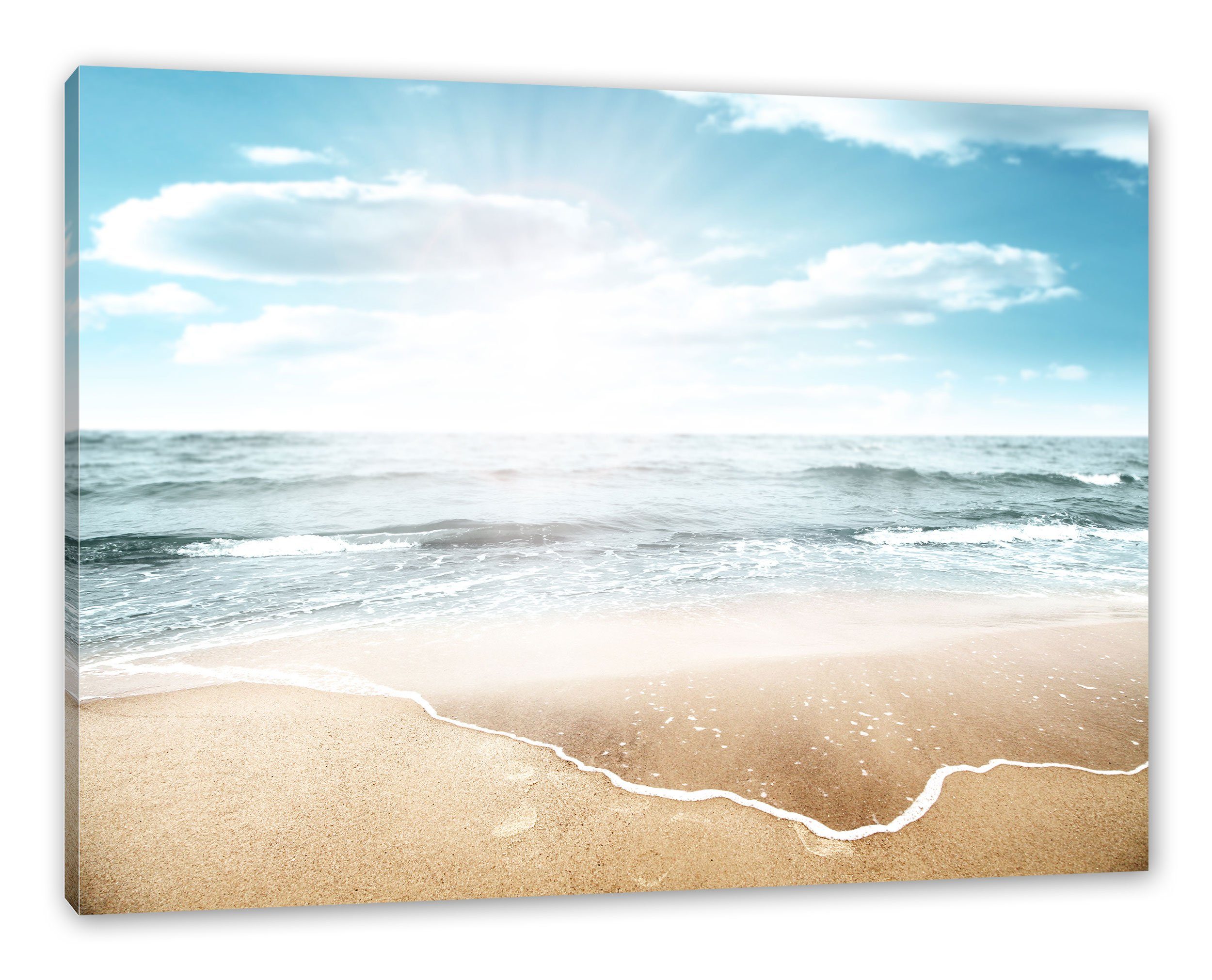 Pixxprint Leinwandbild Wunderschöner weißer Sandstrand, Wunderschöner weißer Sandstrand (1 St), Leinwandbild fertig bespannt, inkl. Zackenaufhänger