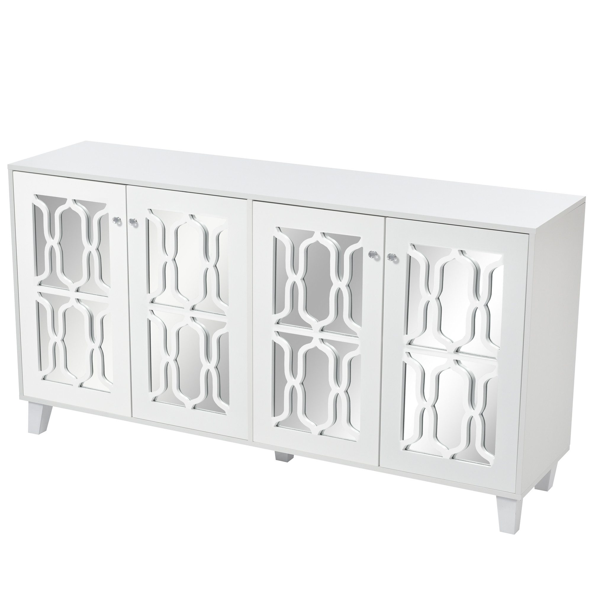 Fine Life Pro Sideboard Weiß verspiegelte Anrichte mit Kristallgriffen
