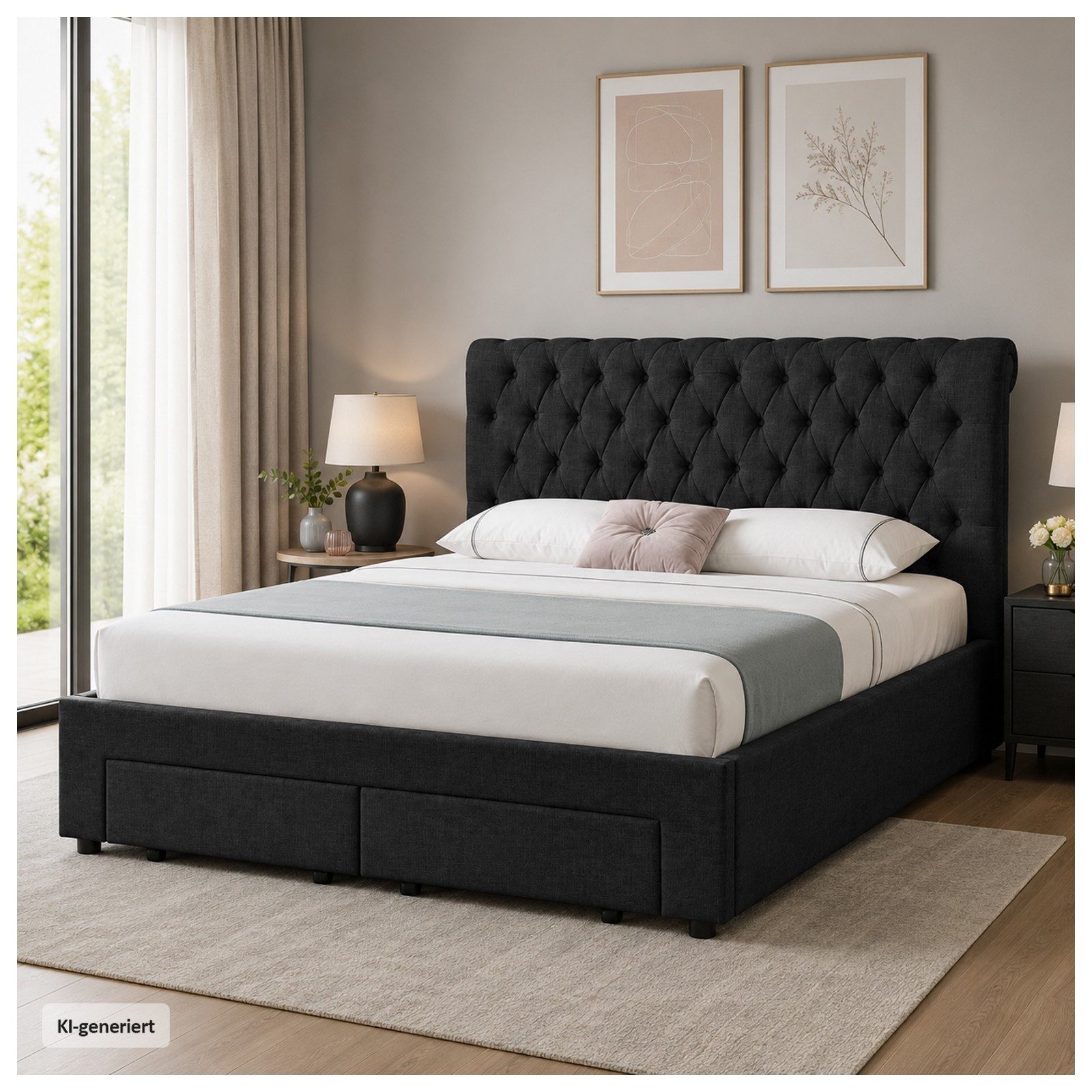 HTI-Living Polsterbett Claire 180 x 200 cm Anthrazit Doppelbett (Set, 1-tlg., 1 Bettgestell inkl. Rollrost und 4 Schubkästen), Doppelbett mit Stauraum, inkl. 4 Schubkästen