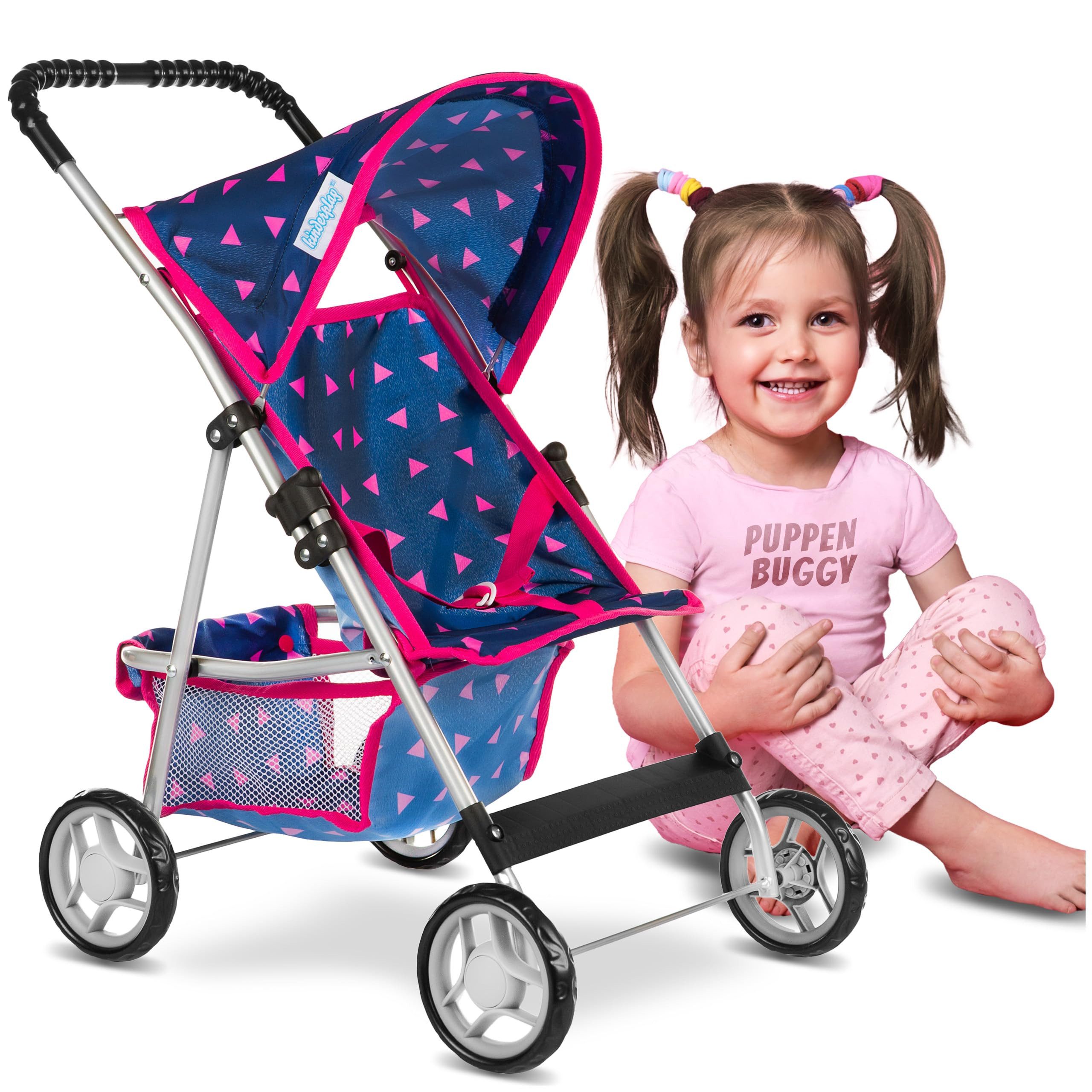 Kinderplay Dolls & Strollers Puppenbuggy Puppenbuggy leicht faltbar – mit Gurt – für Kinder ab 3 Jahren