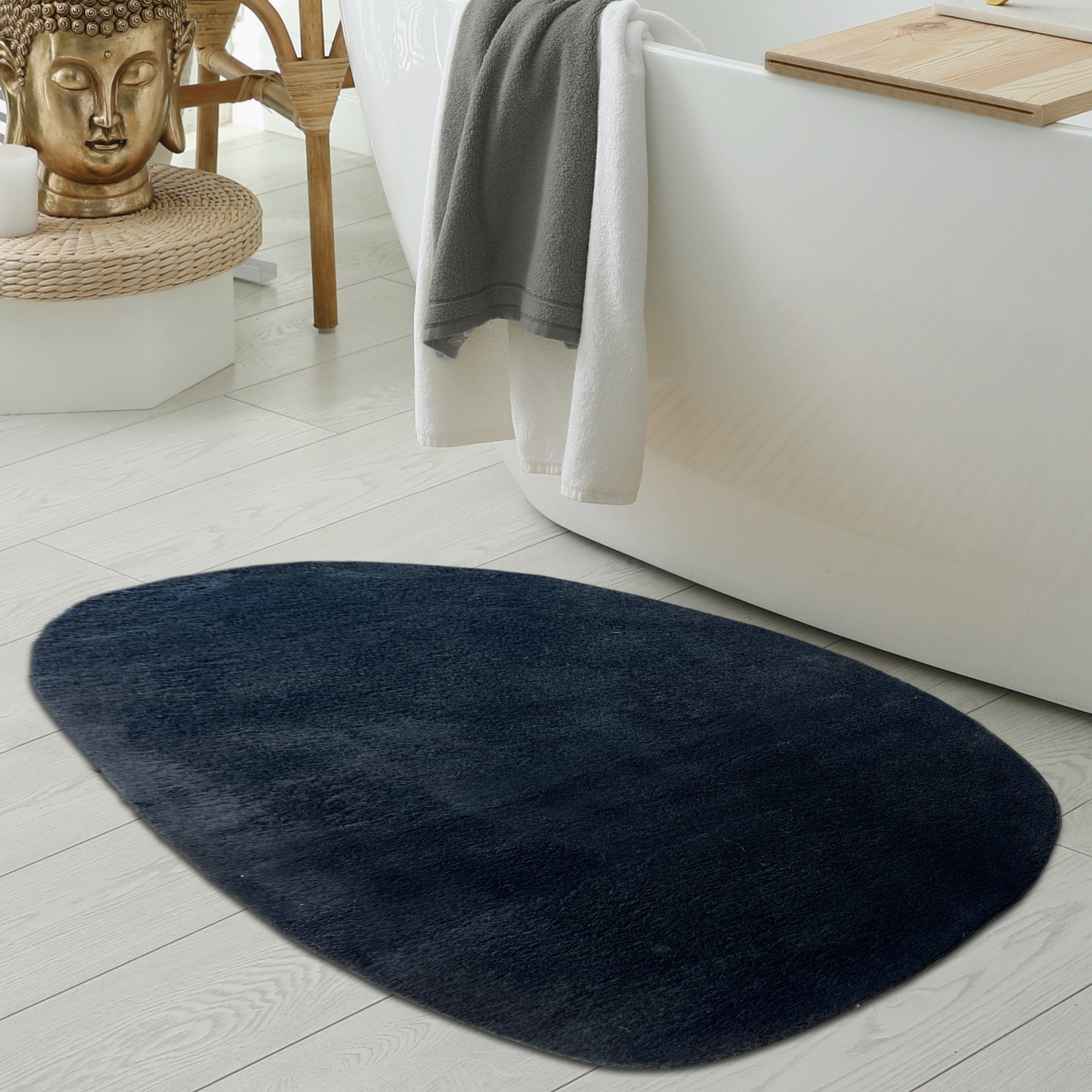 Teppich Ovaler Badezimmer WC-Teppich rechteckig, Höhe: schön weich mm – in Teppich-Traum, – schwarz, 16