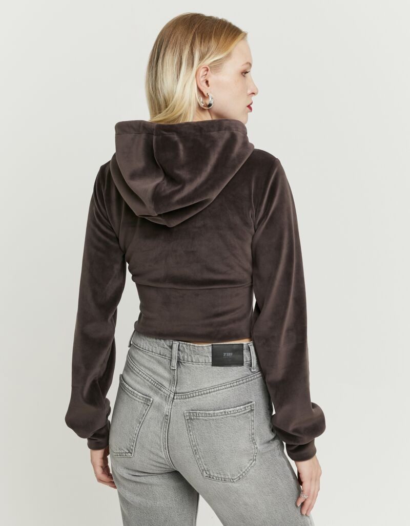 Tally Weijl Kapuzensweatjacke SSWPELOUNGIE Materialmix, figurbetont, cropped, aus Samt mit breitem Saum