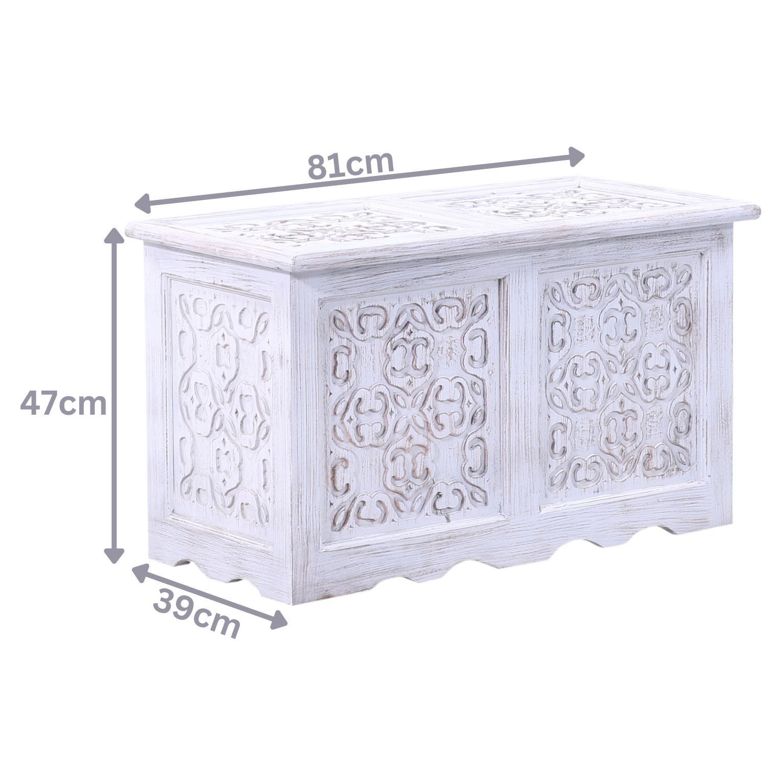 Marrakesch Orient & Mediterran Interior Truhenbank Landhaus Holztruhe Ceyda handgefertigt aus Holz in White Wash 81 cm (1-St), Handarbeit
