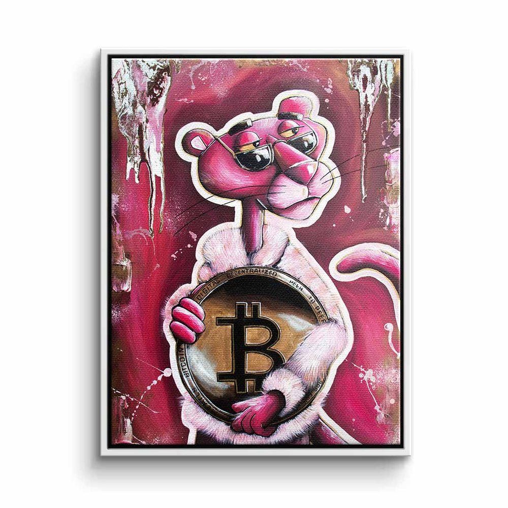 DOTCOMCANVAS® Leinwandbild, Bitcoin Panther Wandbild - Modernes Leinwandbild designed by Hirsch Bi weißer Rahmen