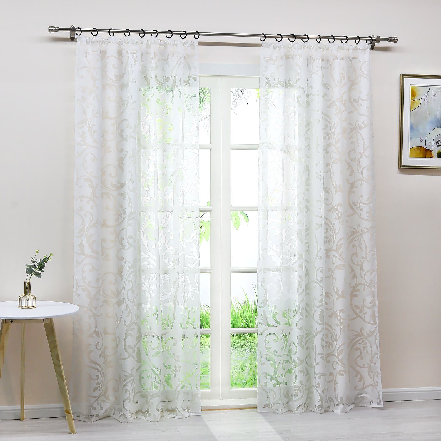 Joyswahl Gardine Jessica (1 St), Kräuselband, Voile Ausbrenner mit Ranken günstig online kaufen