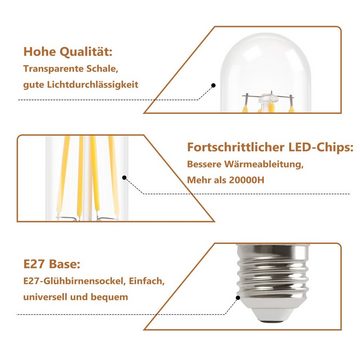 Nettlife LED-Leuchtmittel E27 LED Warmweiss Glühbirnen Vintage T30 Lampe E27 Birnen 4W 2700K, E27, 6 St., Warmweiss