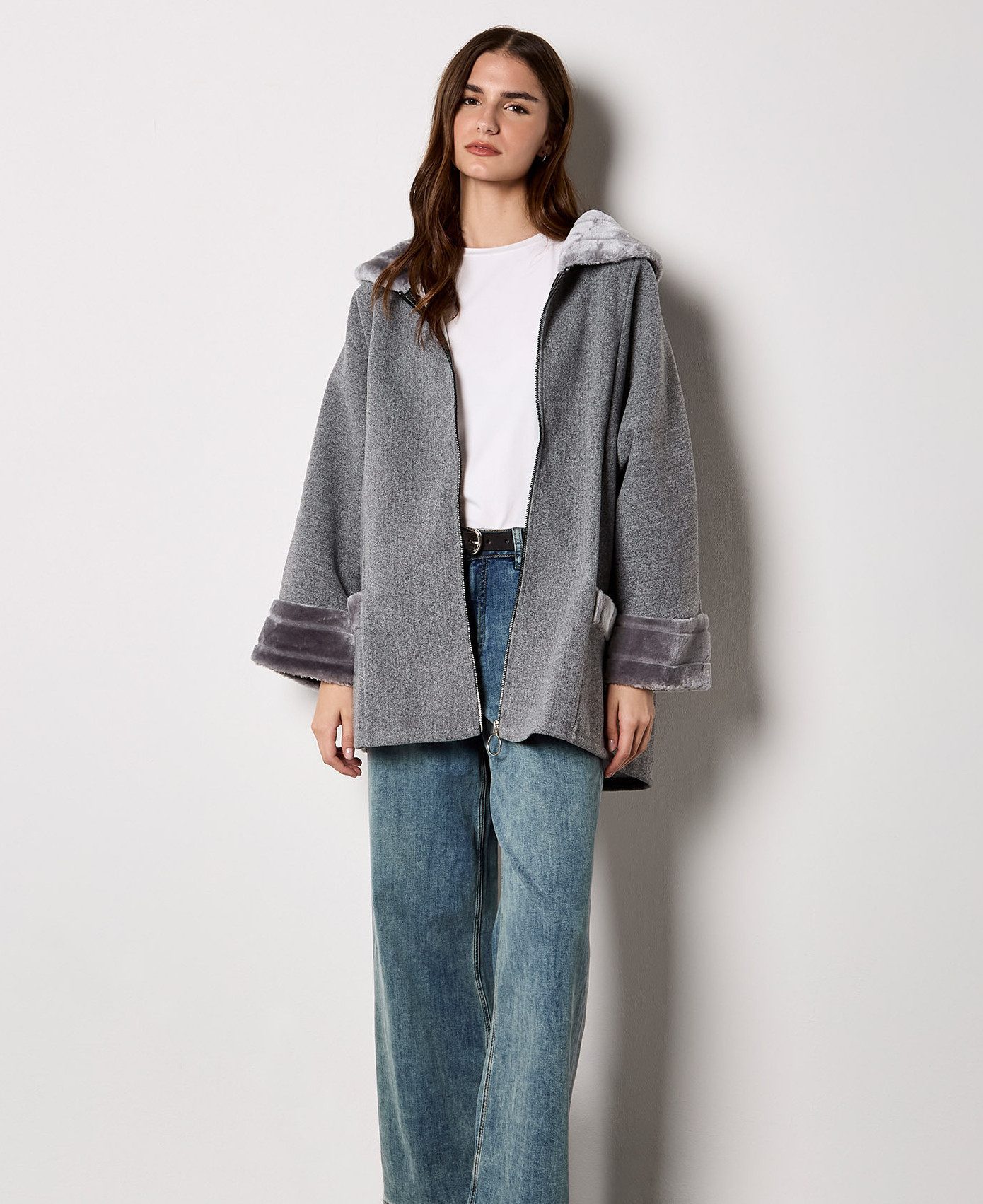 Apricot Fellimitatjacke Reißverschluß-Jacke mit Kunstfellbesatz günstig online kaufen