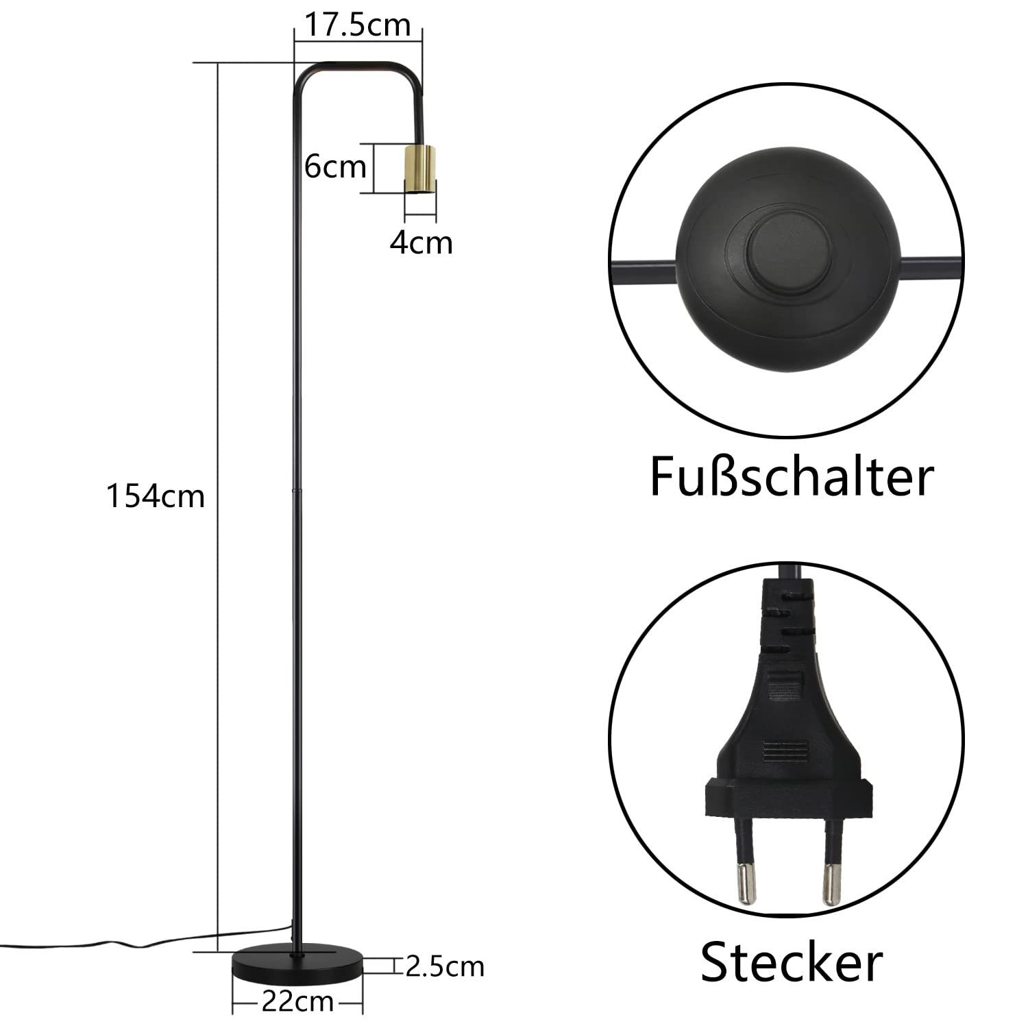 ZMH Stehlampe Wohnzimmer Vintage Industrial E27 Stehleuchte Schlafzimmer Esszimmer, ohne Leuchtmittel, Moderne minimalistische Leselampe x Montage ist erforderl – Bild 5 von 5
