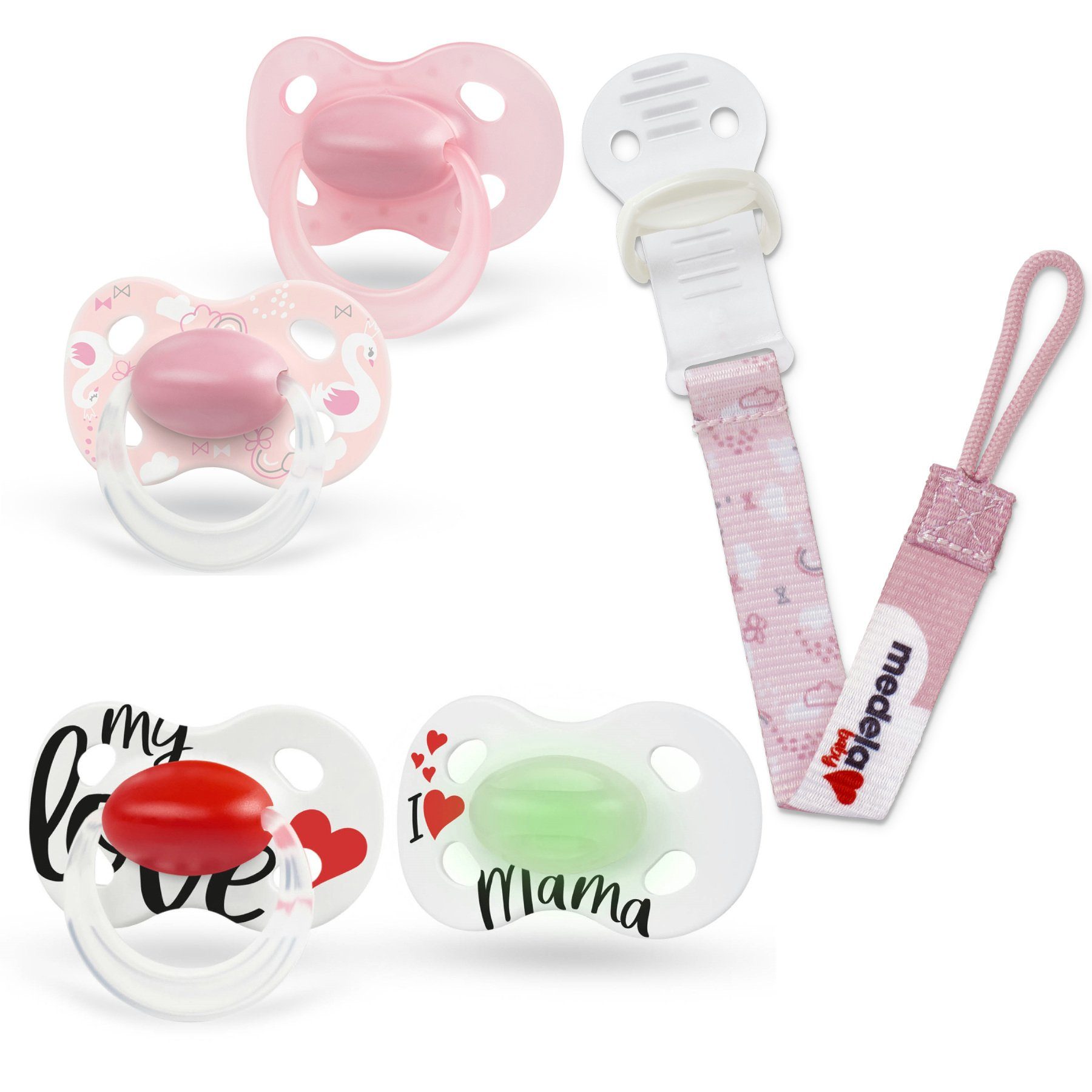 Schnuller Set 2 x Original Rosé Day Night Signature Schnullerkette rosé 0-6