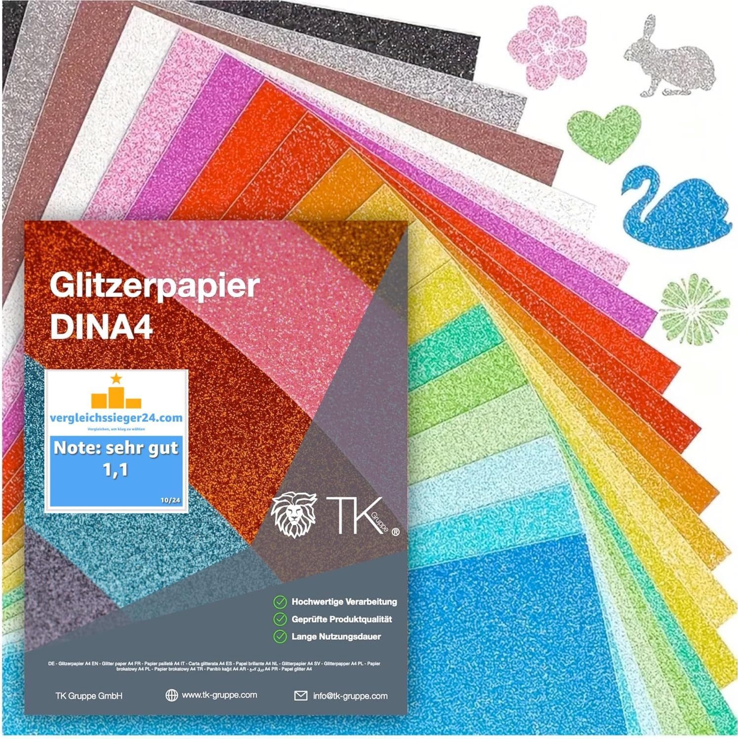 Bastelfreund® Bastelkartonpapier 50x Blatt Glitzerpapier Glitterpapier 300 g/m² - A4 Bedruckbar Basteln, 250 g/m²