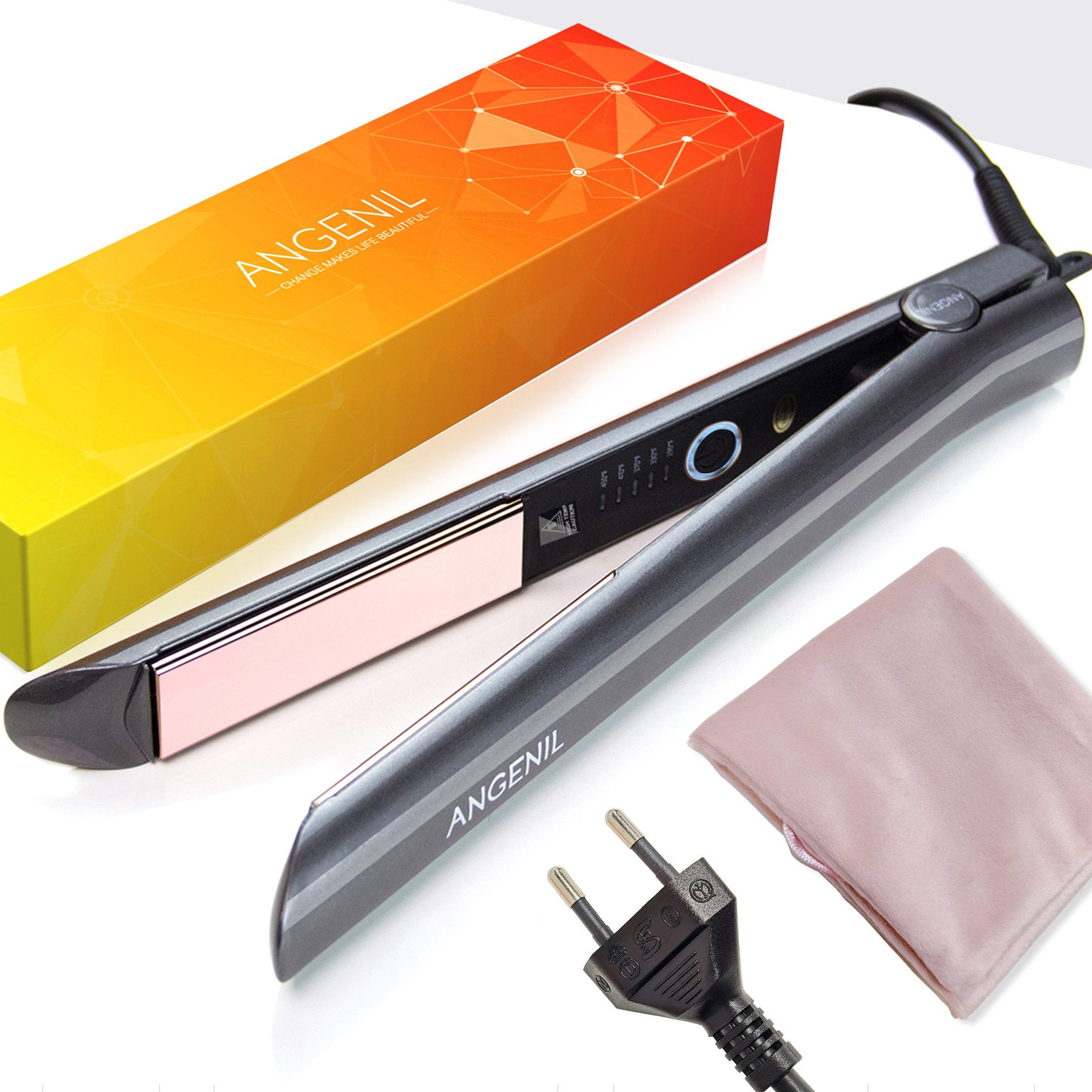 ANGENIL Lockenstab Haarglätter und Lockenstab in einem, professionelles Reise-Glätteisen aus Keramik und Titan-Ionen, 1 Zoll