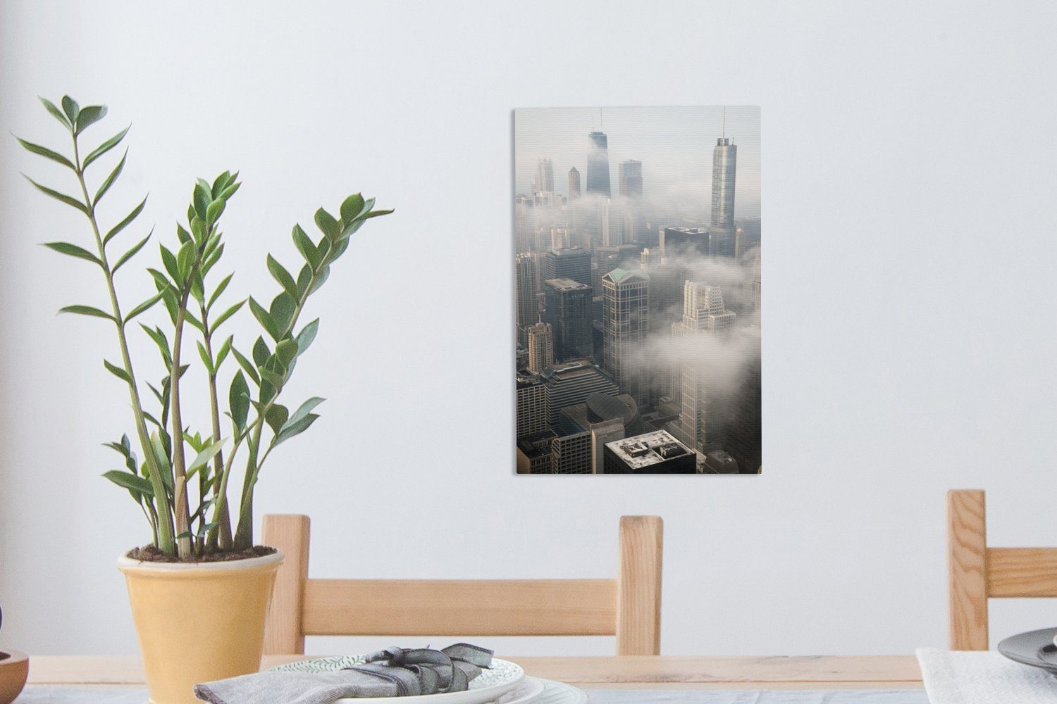OneMillionCanvasses® Leinwandbild Chicago - Nebel St), Himmel, fertig inkl. cm (1 20x30 bespannt - Zackenaufhänger, Leinwandbild Gemälde