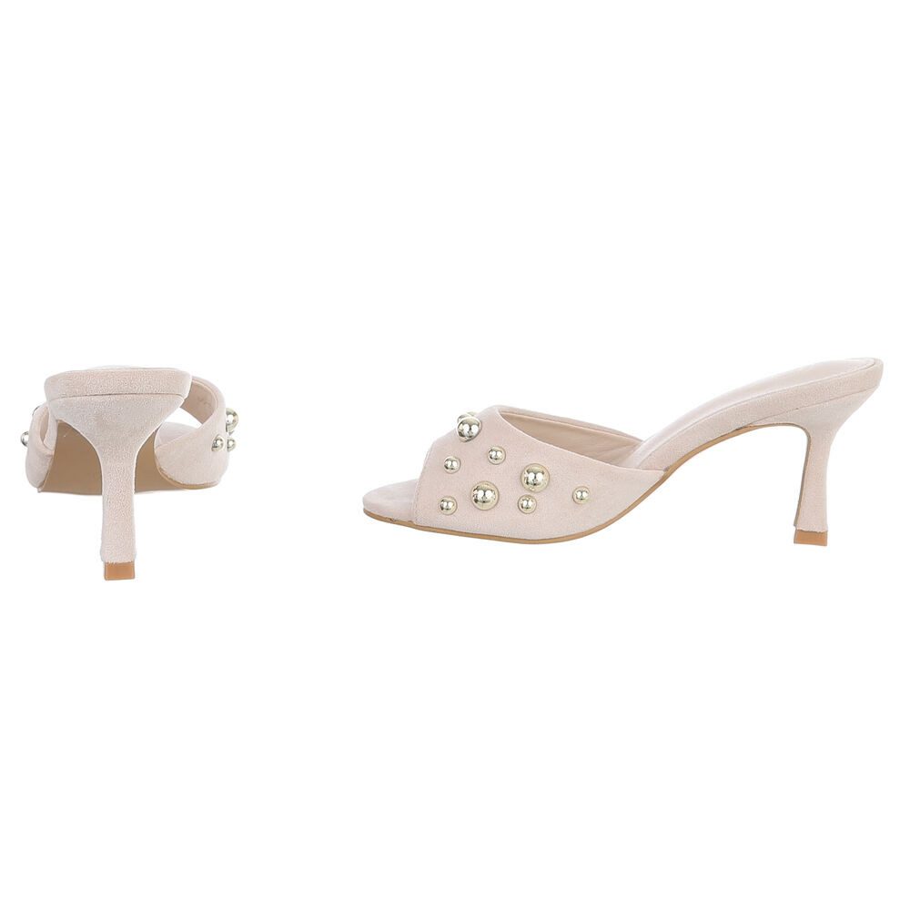 Ital-Design Damen Pantoletten Pumps mit Nieten und Stilettoabsatz Pantolette (91742673) Pfennig-/Stilettoabsatz Sandalen & Sandaletten in Beige – Bild 5 von 5