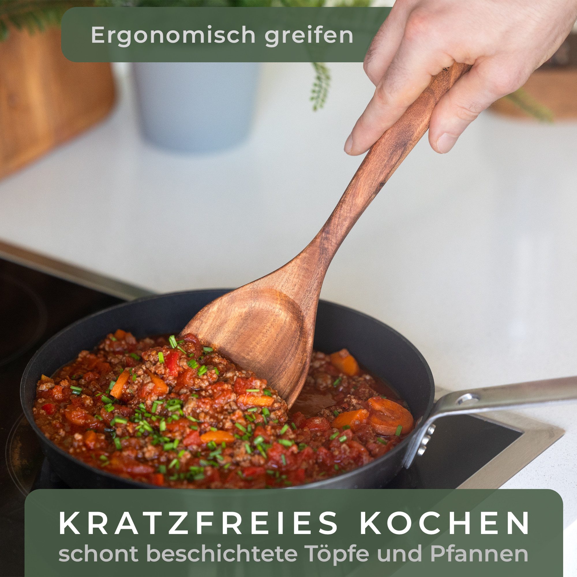 Waldwerk Kochbesteck-Set Küchenhelfer aus Teakholz - Kochbesteck Set - Küchenutensilien (4-tlg), Pfannenwender, Holzlöffel, Nudellöffel und mehr – Bild 5 von 5