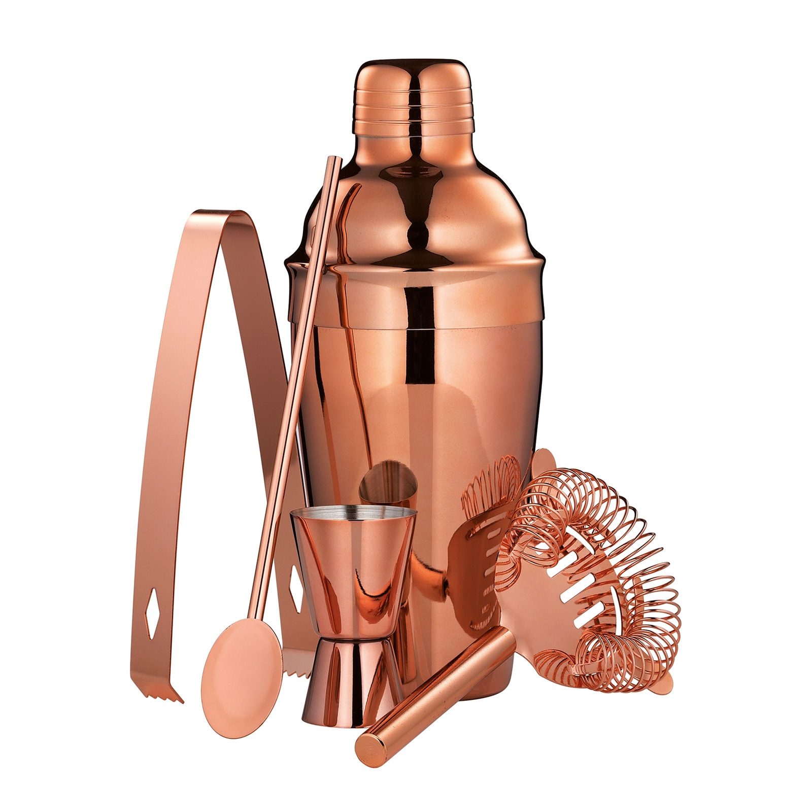 Cilio Cocktail Shaker Bar-Set 5-teilig MANHATTAN, Edelstahl, (Set, 5-tlg., je 1x Cocktailshaker, Cocktaillöffel, Barmaß, Barsieb und Eiszange), Shaker Cocktaillöffel Barmaß Barsieb Eiszange