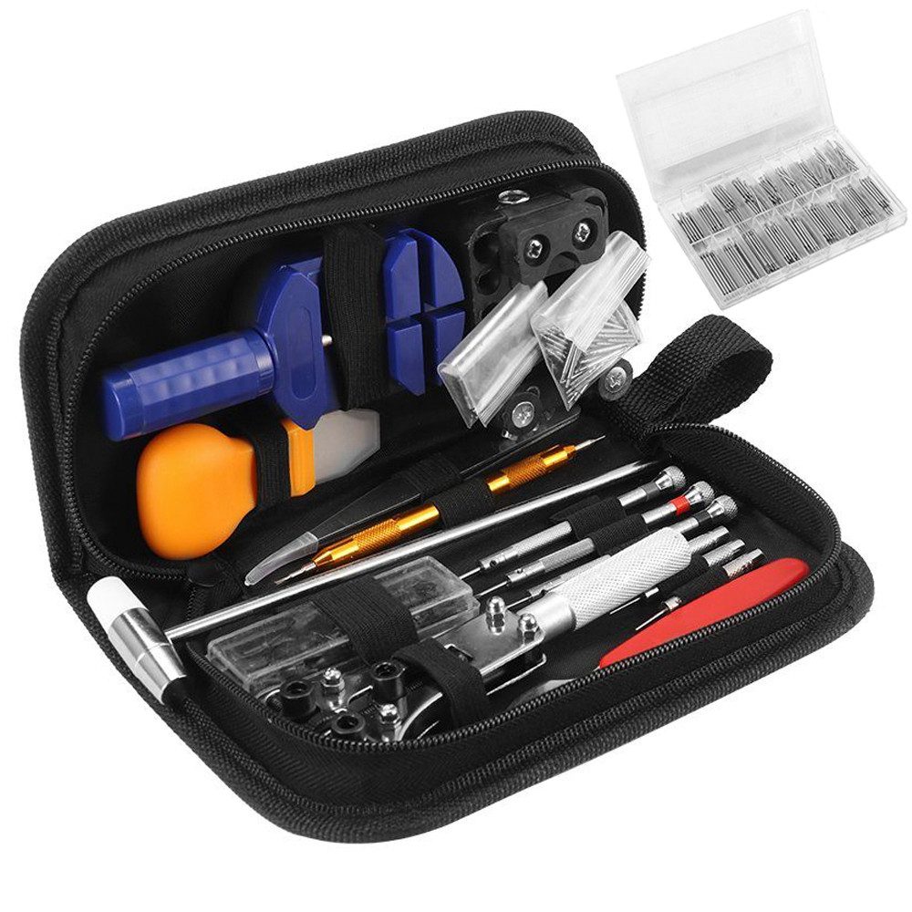 BlingBin Reparatur-Set Uhr Reparatur Uhrmacherwerkzeug Uhr Werkzeug, 1er Set, 507-St., Armbandkürzer Uhrenöffner Federstegbesteck, Uhrenöffner Werkzeugsatz, Uhren Armband Öffner für Batteriewechsel