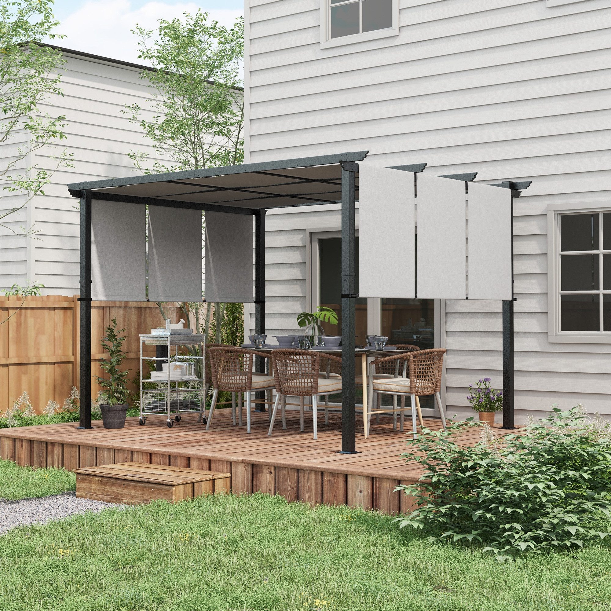 Outsunny Pergola mit verstellbar Dach, BxTxH: 296x357x235 cm, (Sonnenschutz, 1-tlg., Gartenpavillon), für Terrasse und Garten, Hellgrau