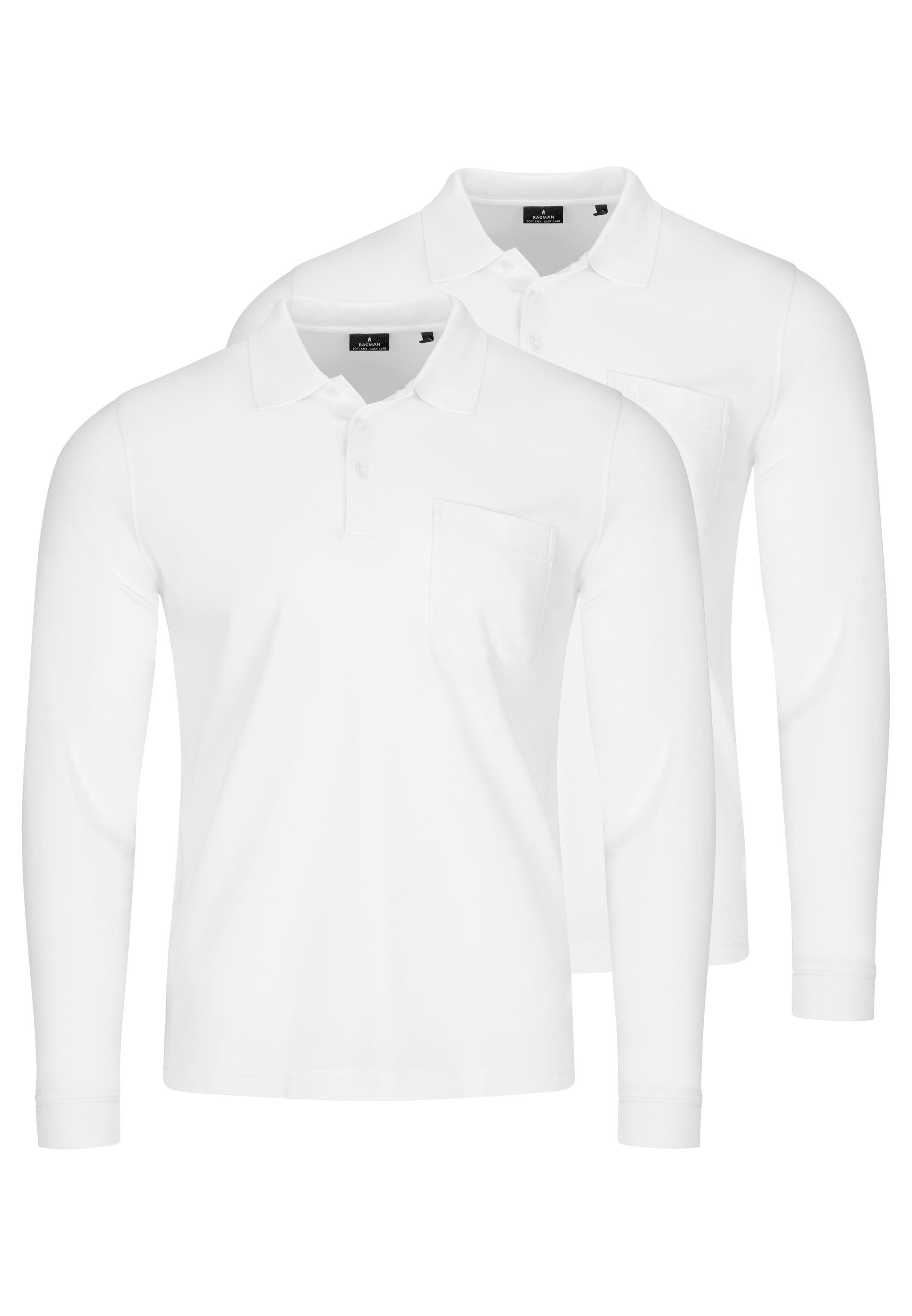 RAGMAN Langarm-Poloshirt 2er Pack Basic (Spar-Set, 2-tlg) Poloshirt - Baumwolle - Atmungsaktiv - Klassischer Look