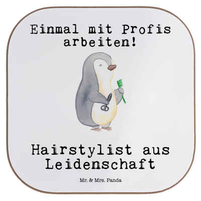 Mr. & Mrs. Panda Getränkeuntersetzer Hairstylist Leidenschaft - Weiß - Geschenk, Friseursalon, Jubiläum, G, 1-tlg., Liebevolle Motive