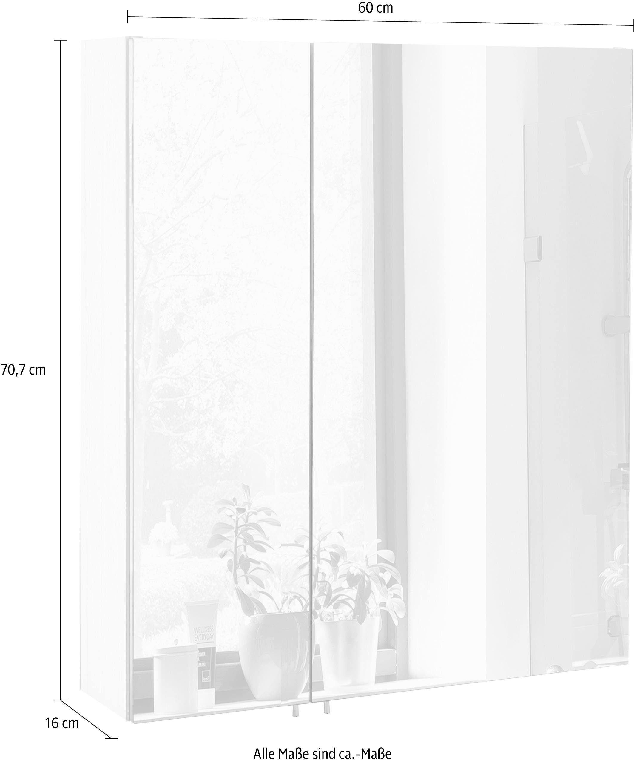 Schildmeyer Spiegelschrank Basic Breite 60 cm, 2-türig, Glaseinlegeböden, Made in Germany