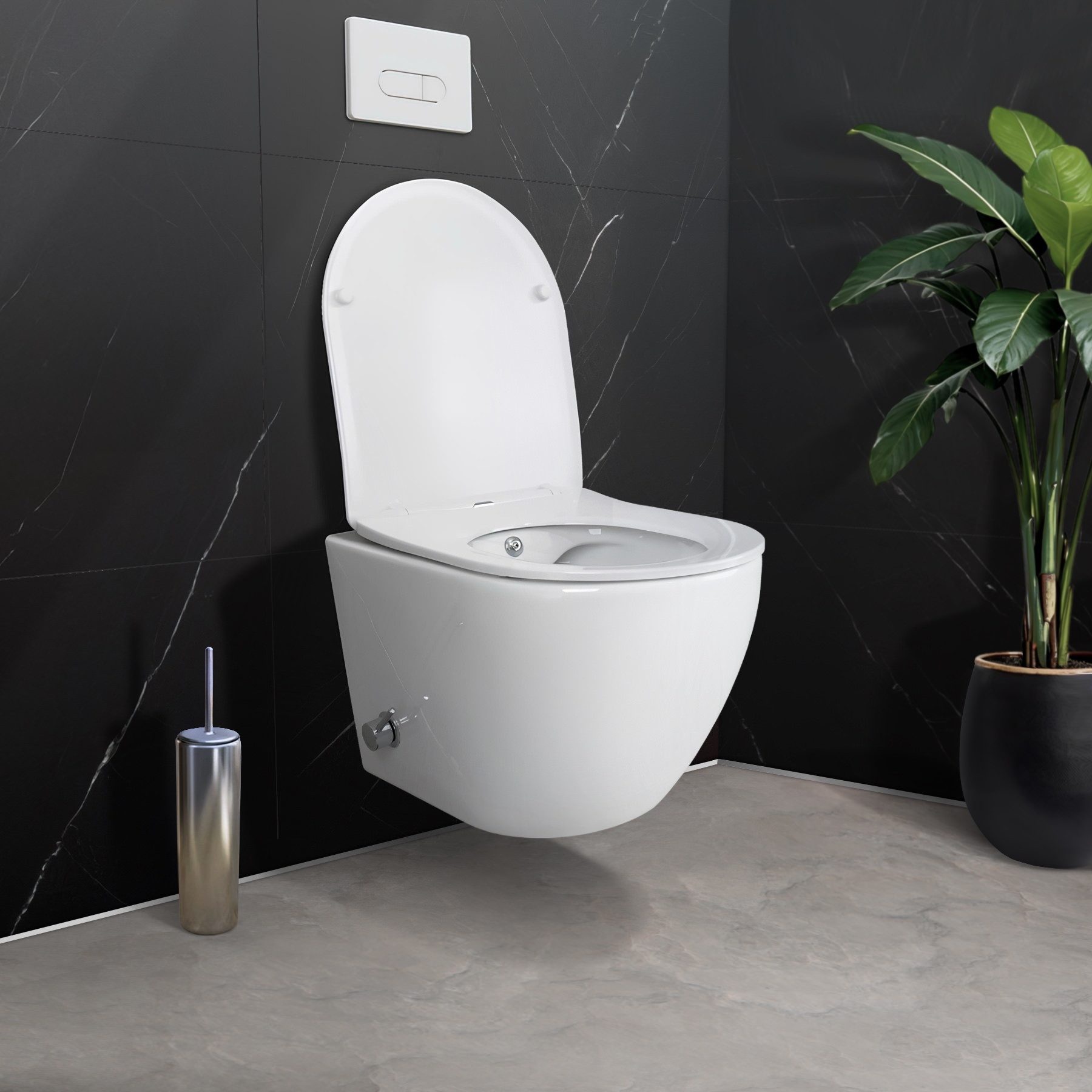 Thumbnail - Belvit Tiefspül-WC AL55800Komplett, Spülrandloses Hänge Dusch WC Komplettset mit Taharet