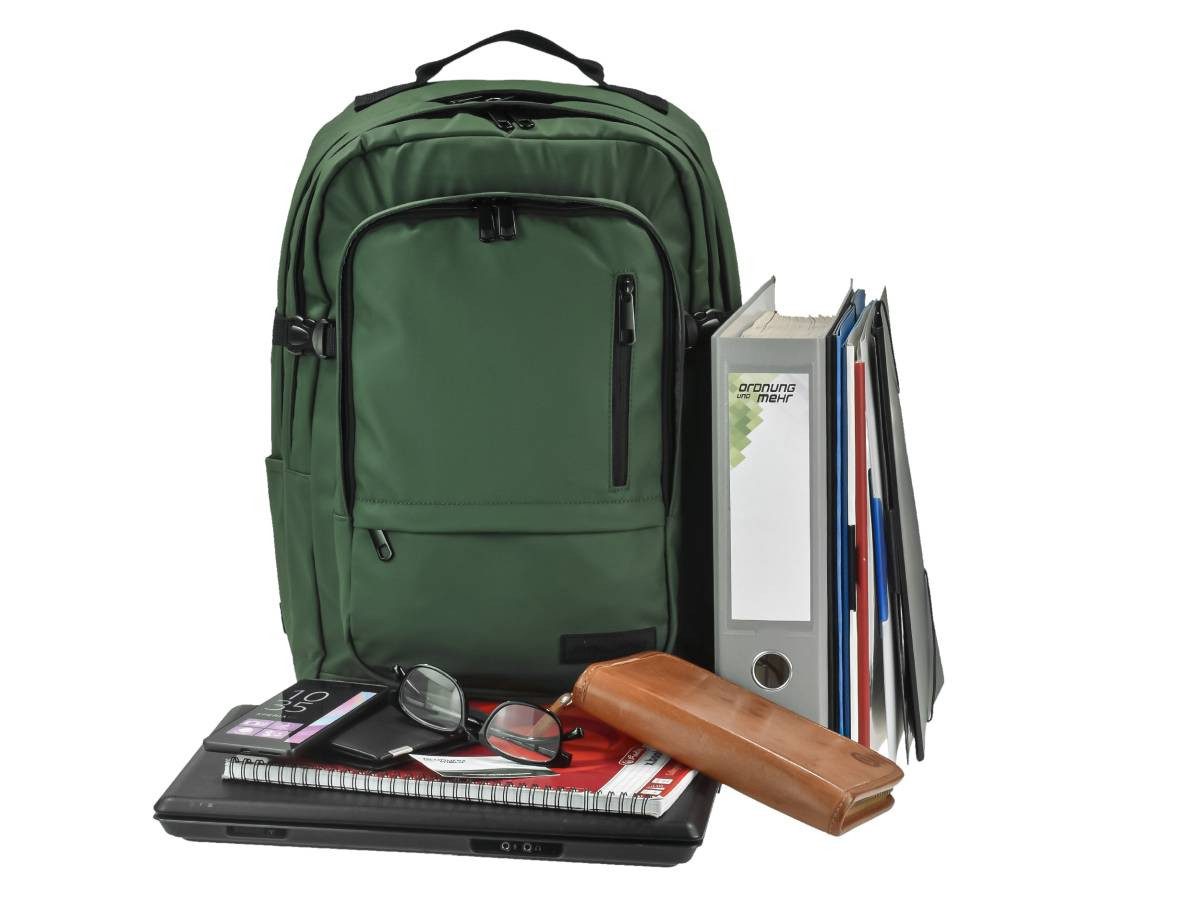 Greenburry Tagesrucksack "Cambridge" Rucksack 36x47cm, Schulrucksack mit Notebookfach 30x32cm und Brustgurt, grün