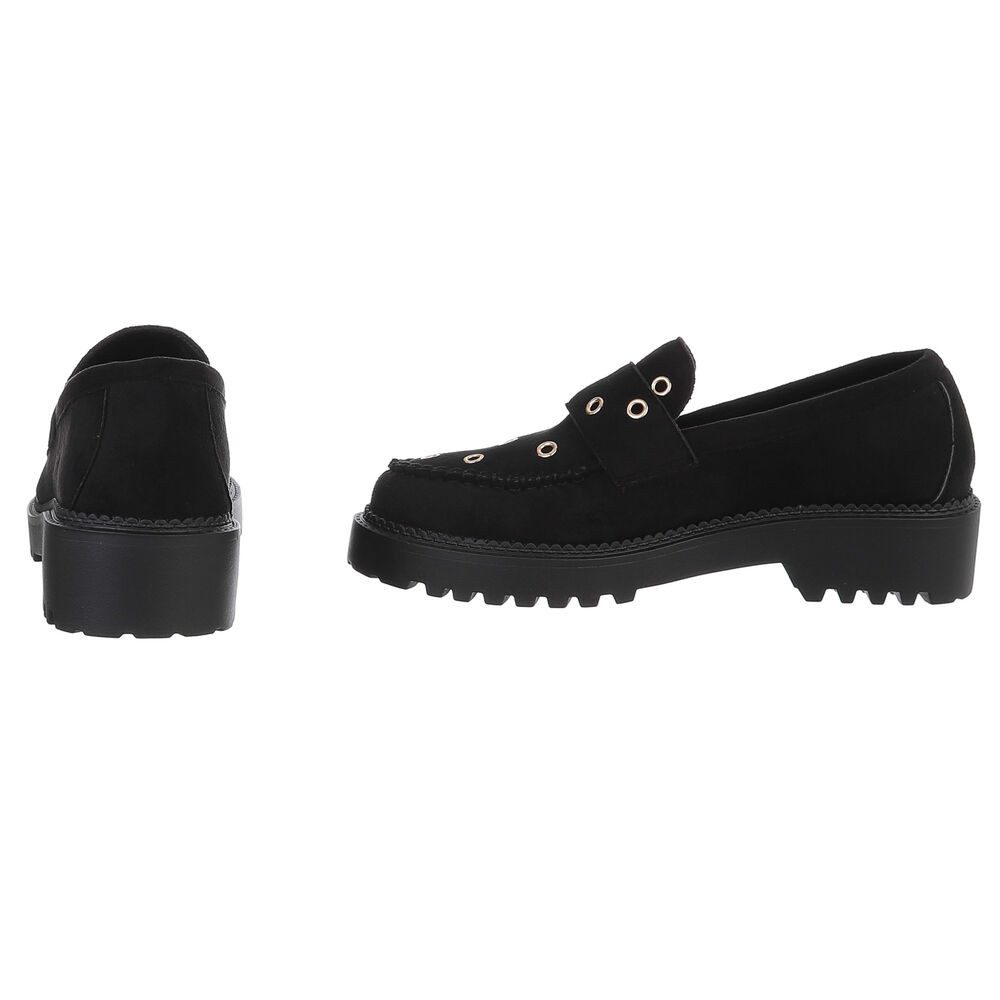 Ital-Design Trendige Loafers mit Metallösen für Damen Slipper (90793408) Blockabsatz Mokassins in Schwarz