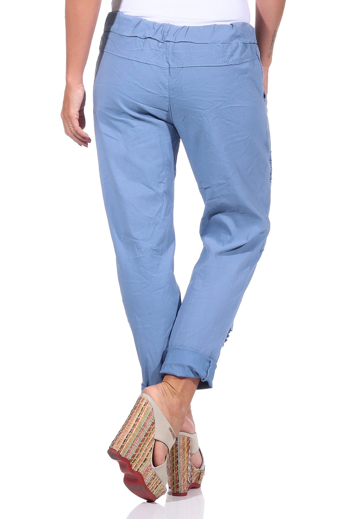 Mississhop Chinohose Damen Hose Freizeithose zerrissen Risse Sterne M.350