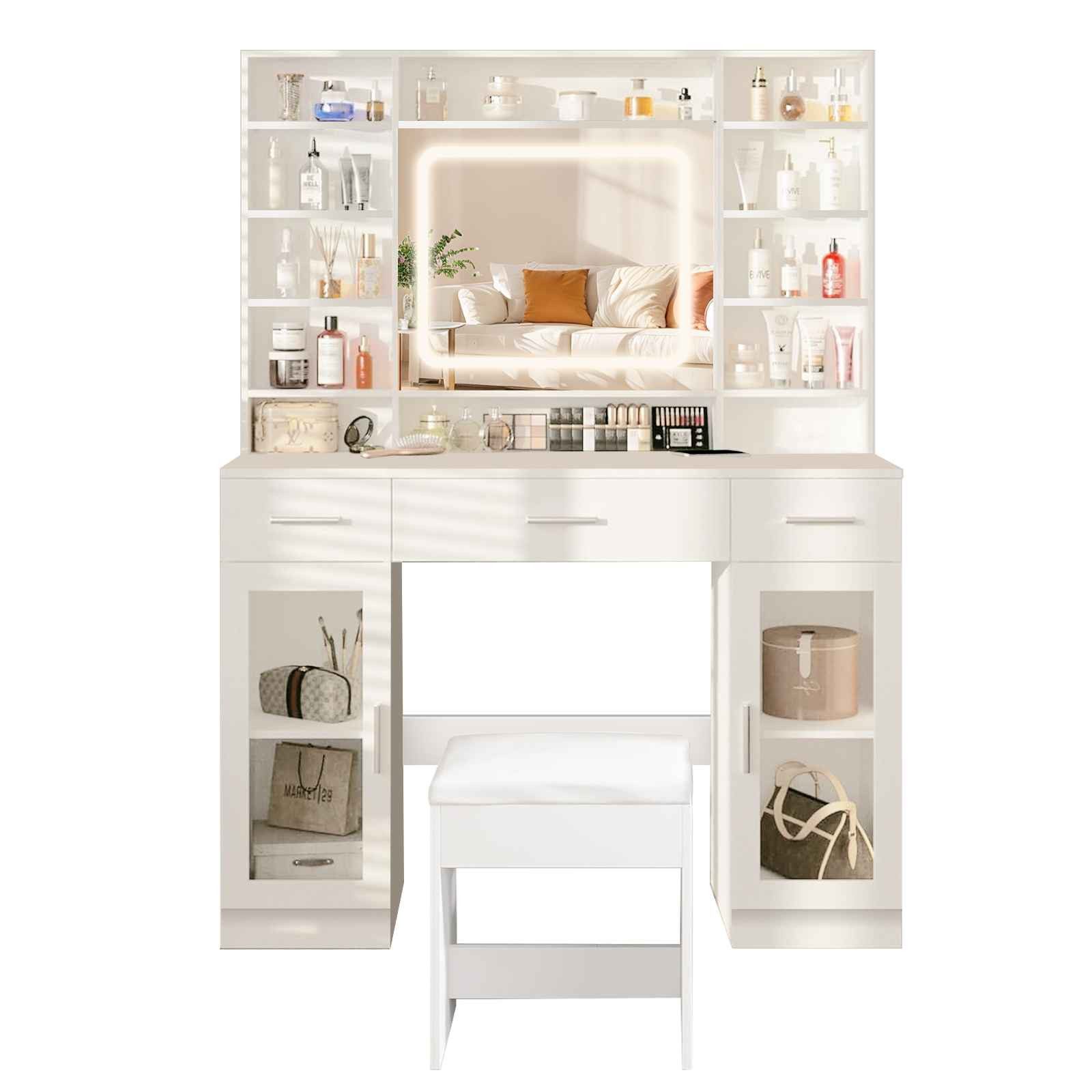 BBG Schminktisch Schminktisch mit LED-Spiegel, 3 Schubladen und 2 Türen, di günstig online kaufen