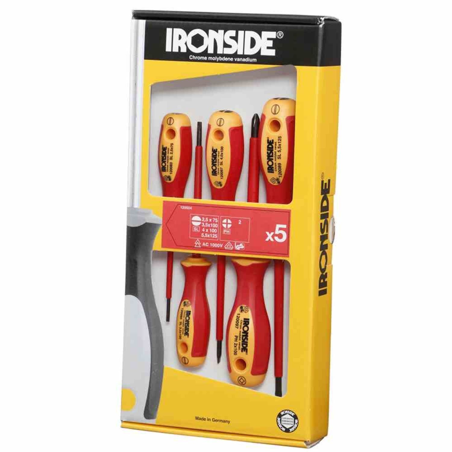 IRONSIDE Schraubendreher Schraubendreher-Set VDE 5-teilig 2500 2-Komponenten-Griff Chrom-Vanadi