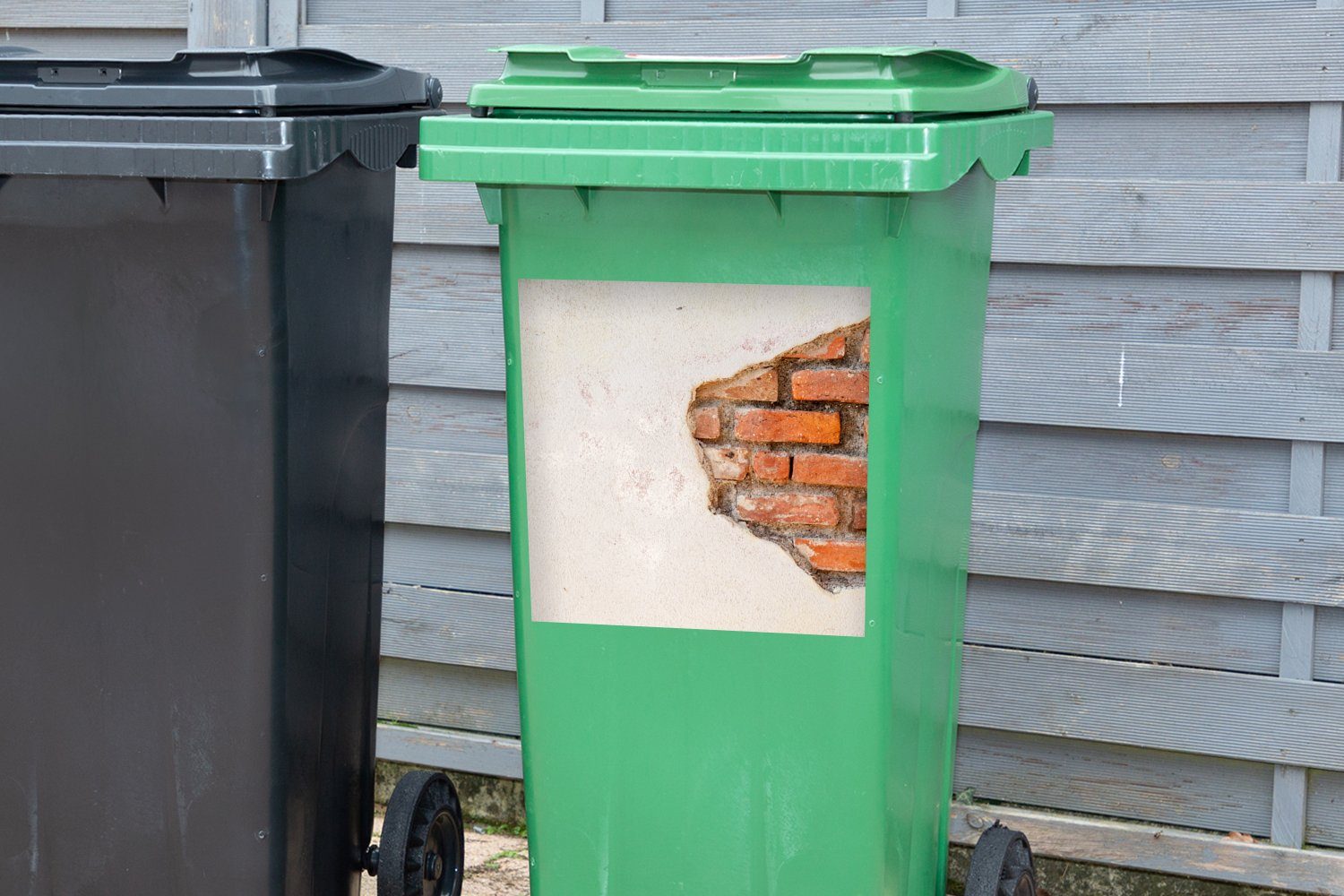 Ziegel Wandsticker Sticker, Container, Abfalbehälter Gips MuchoWow Mülltonne, - St), - Wand (1 Mülleimer-aufkleber, braun -