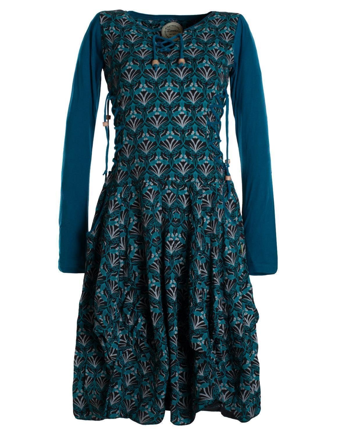 Jerseykleid Jersey-Kleid Blumenkleid Schnürung V-Ausschnitt