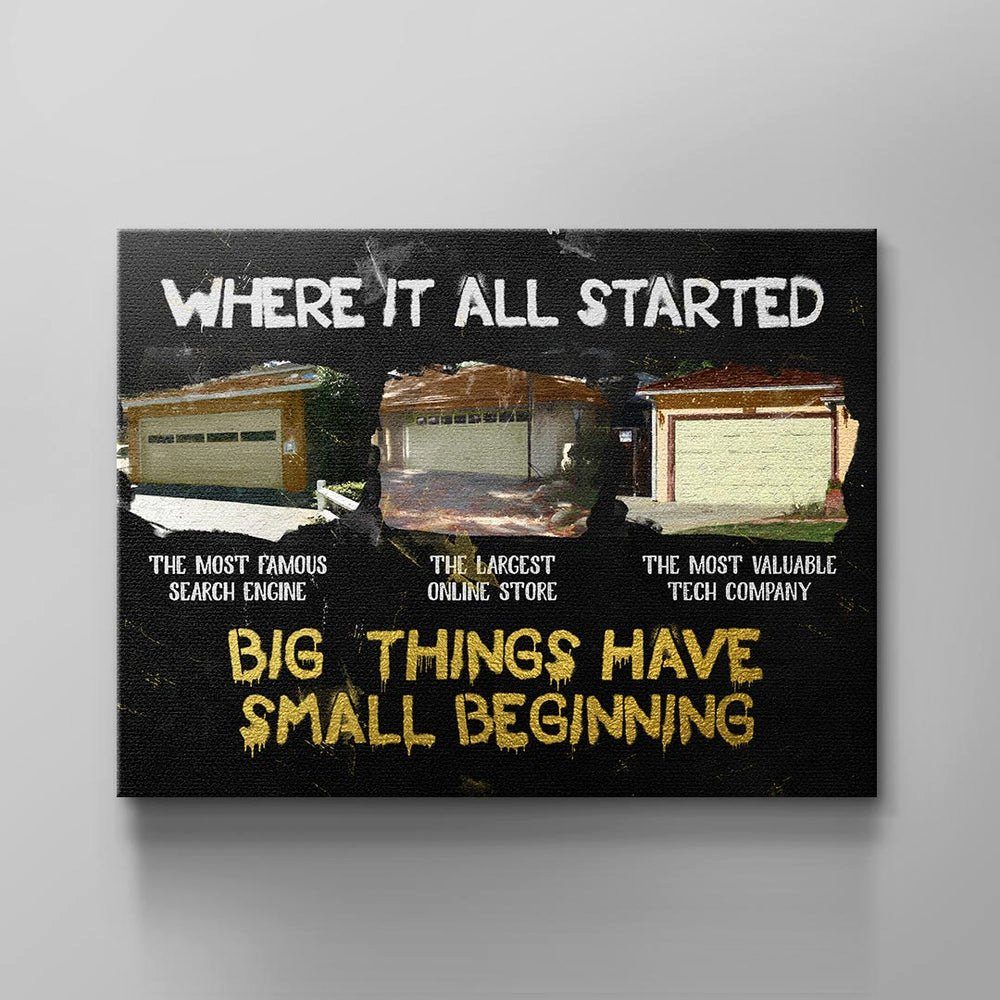 schwarzer Online-Shop Things Engine Wandbild Big Dinge DOTCOMCANVAS® Motivation Things Beginnings, Leinwandbild Gold Rahmen Schwarz small Big have