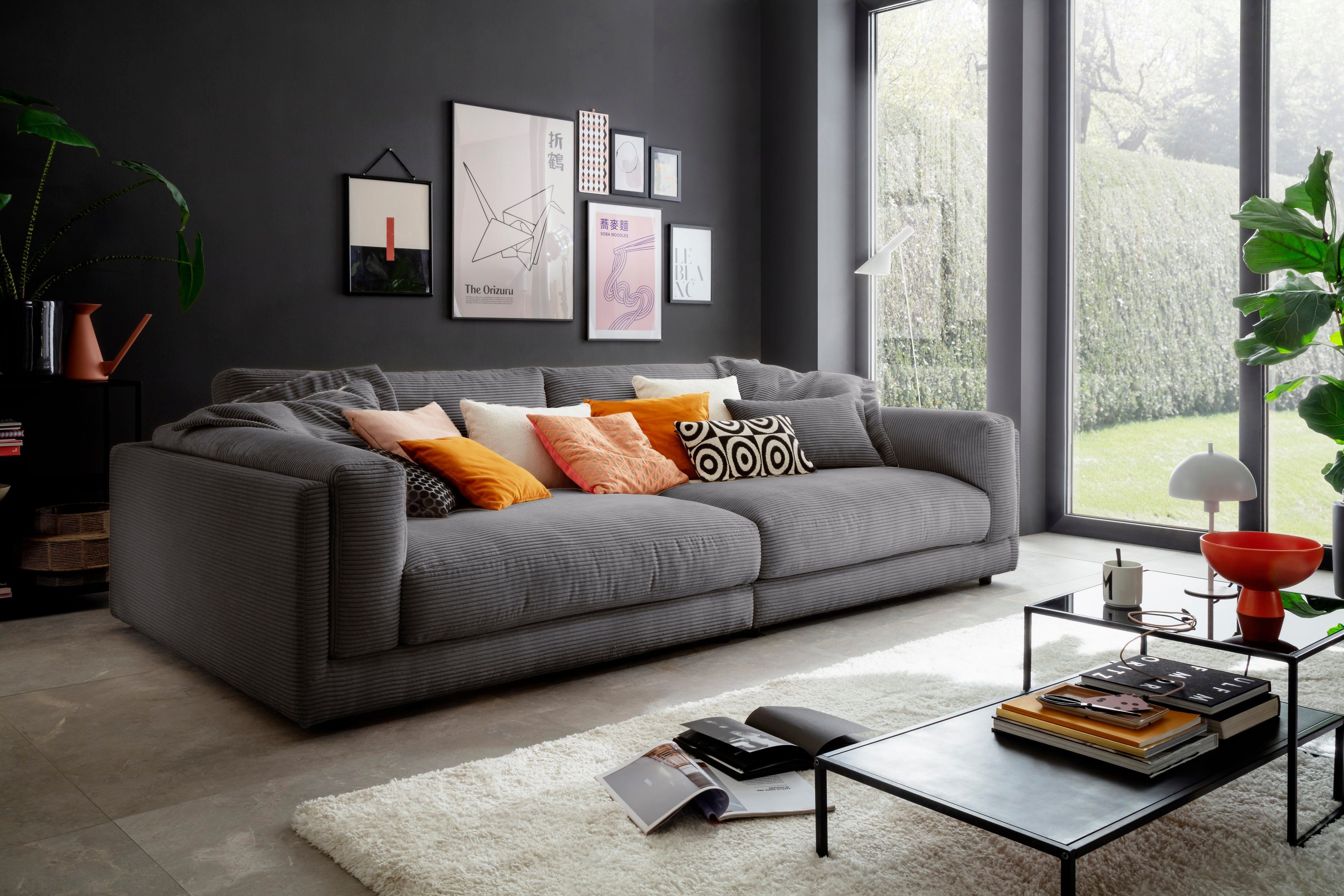 3C Candy Big-Sofa Karalis mit extra großer Sitztiefe, elegantes Mega Sofa zum Relaxen, auch in Cord- oder Leder-Bezug, lose Kissen, loungige Bequemlichkeit