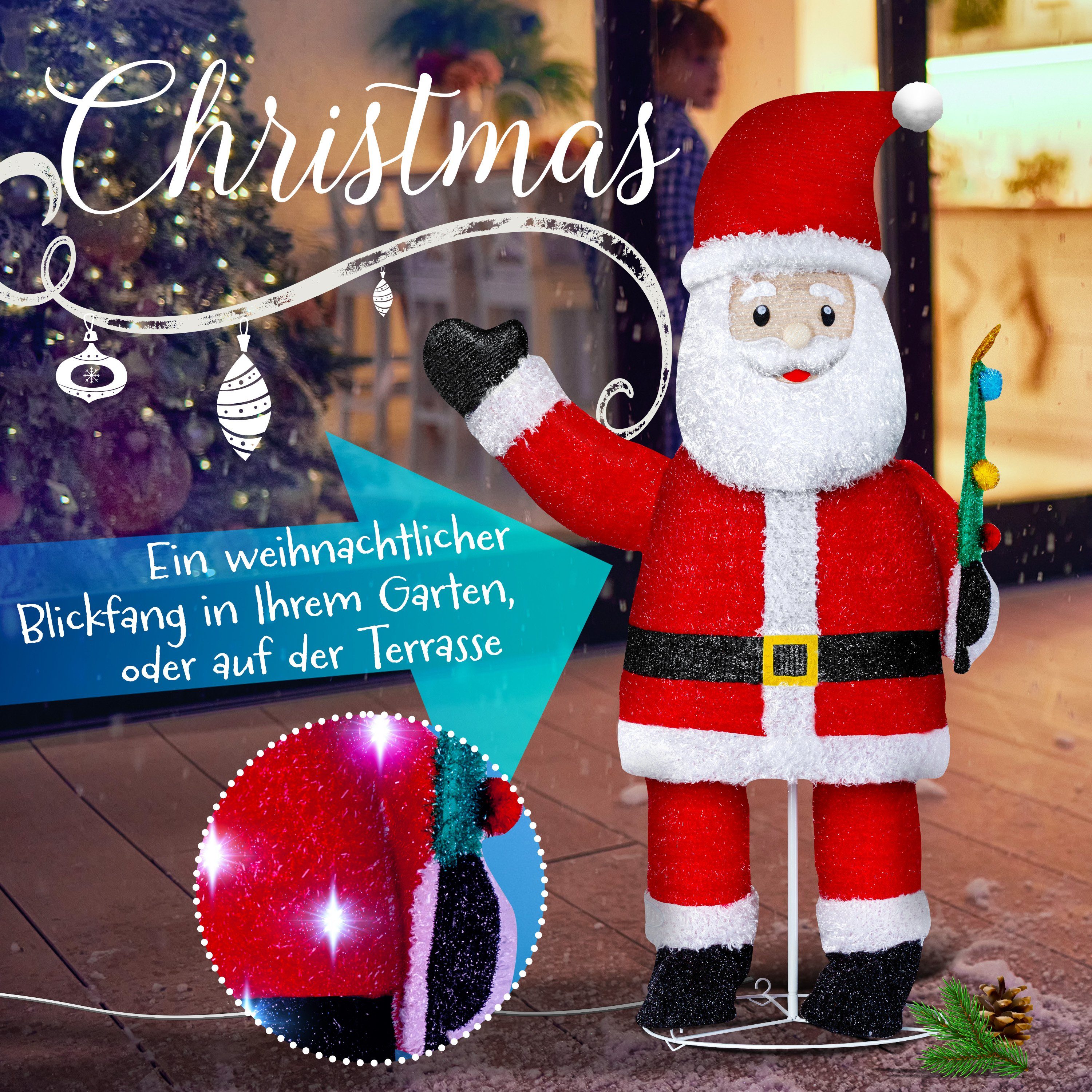 KESSER Weihnachtsfigur, LED Weihnachtsmann Santa Modi Fernbedienung Bunt mit Mit