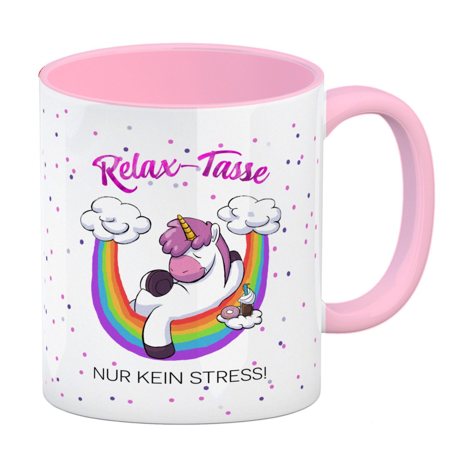 speecheese Tasse Relax-Tasse Einhorn mit Regenbogen Kaffeebecher Rosa