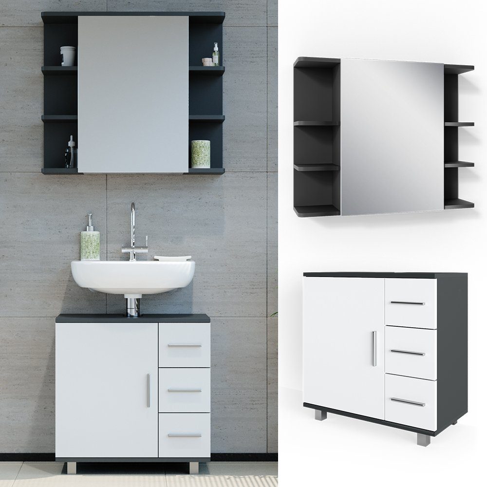 Vicco Badmöbel-Set Ilias, Weiß/Anthrazit, 2 Teile, (2-er Set, 2-St., 2er Set)