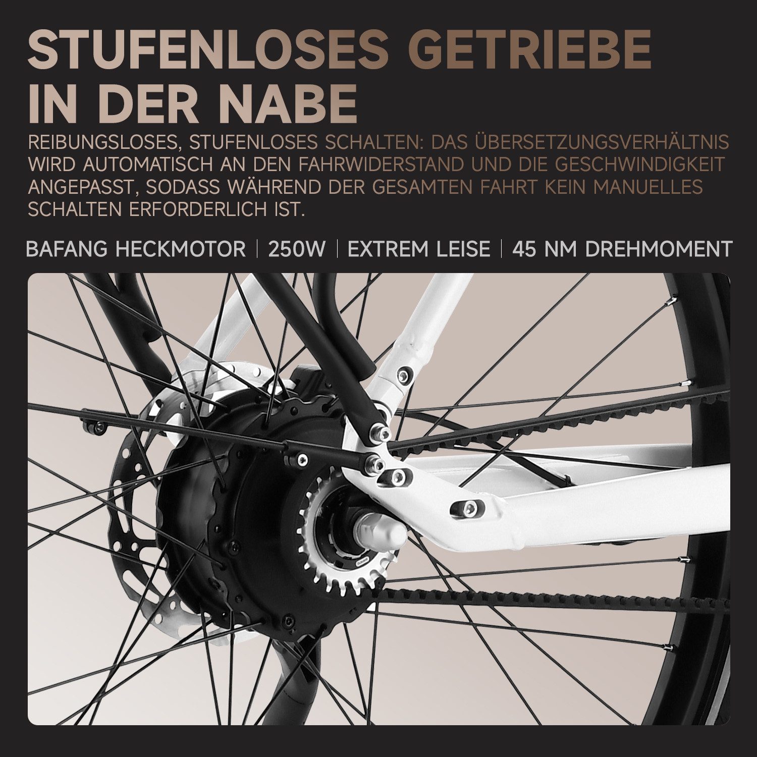 VECOCRAFT E-Bike Cityrad 28 Zoll Stufenloses Getriebe intelligenter Unterstützungsstufe LUNA2.0, Heckmotor, 360 Wh, (60-100 km), 45Nm,36V 10AH,Trekkingrad für Damen und Herren,GATES CDN-Riemenantrieb